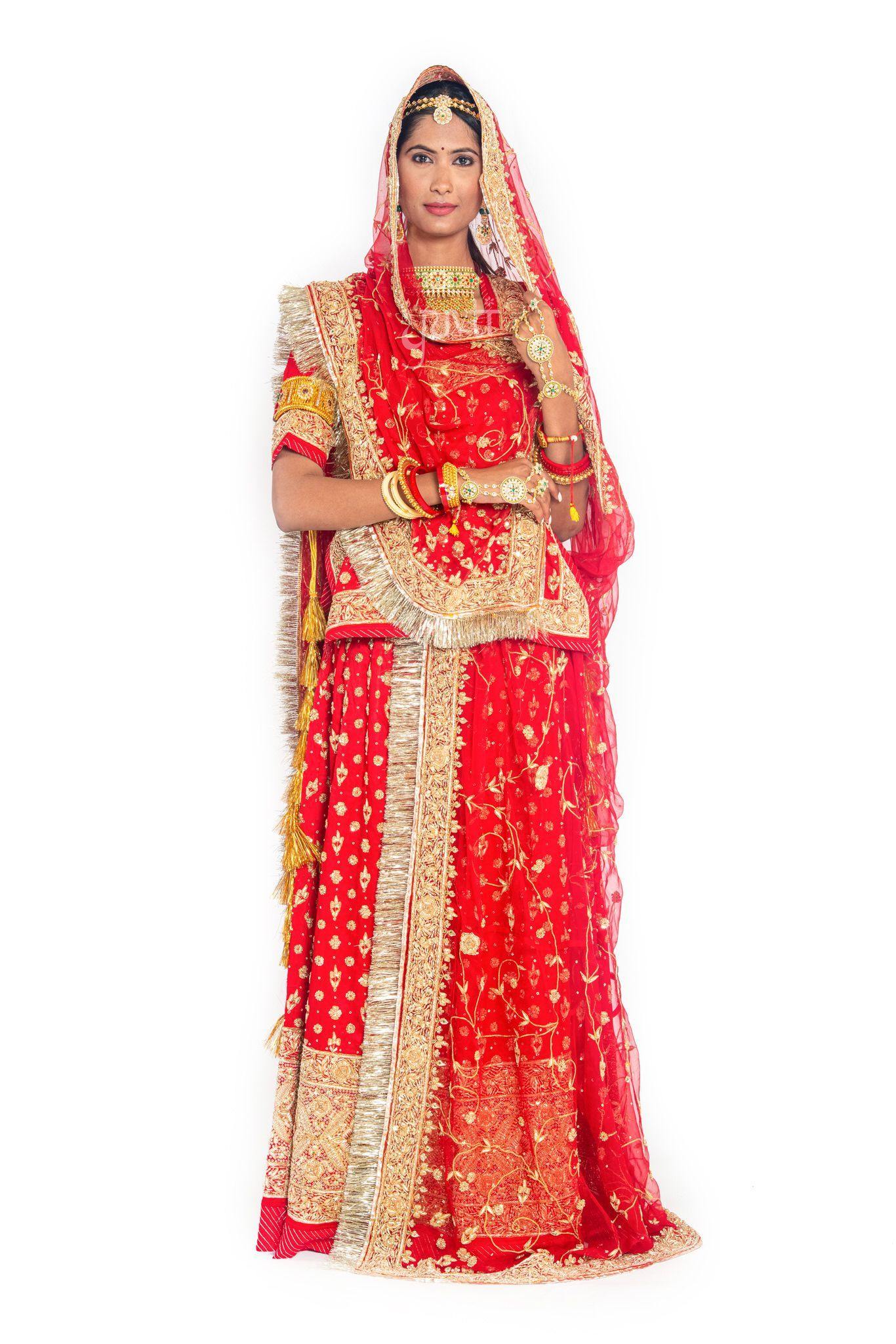 Red Pure Silk Satin zardozi handwork poshak with pure odhna