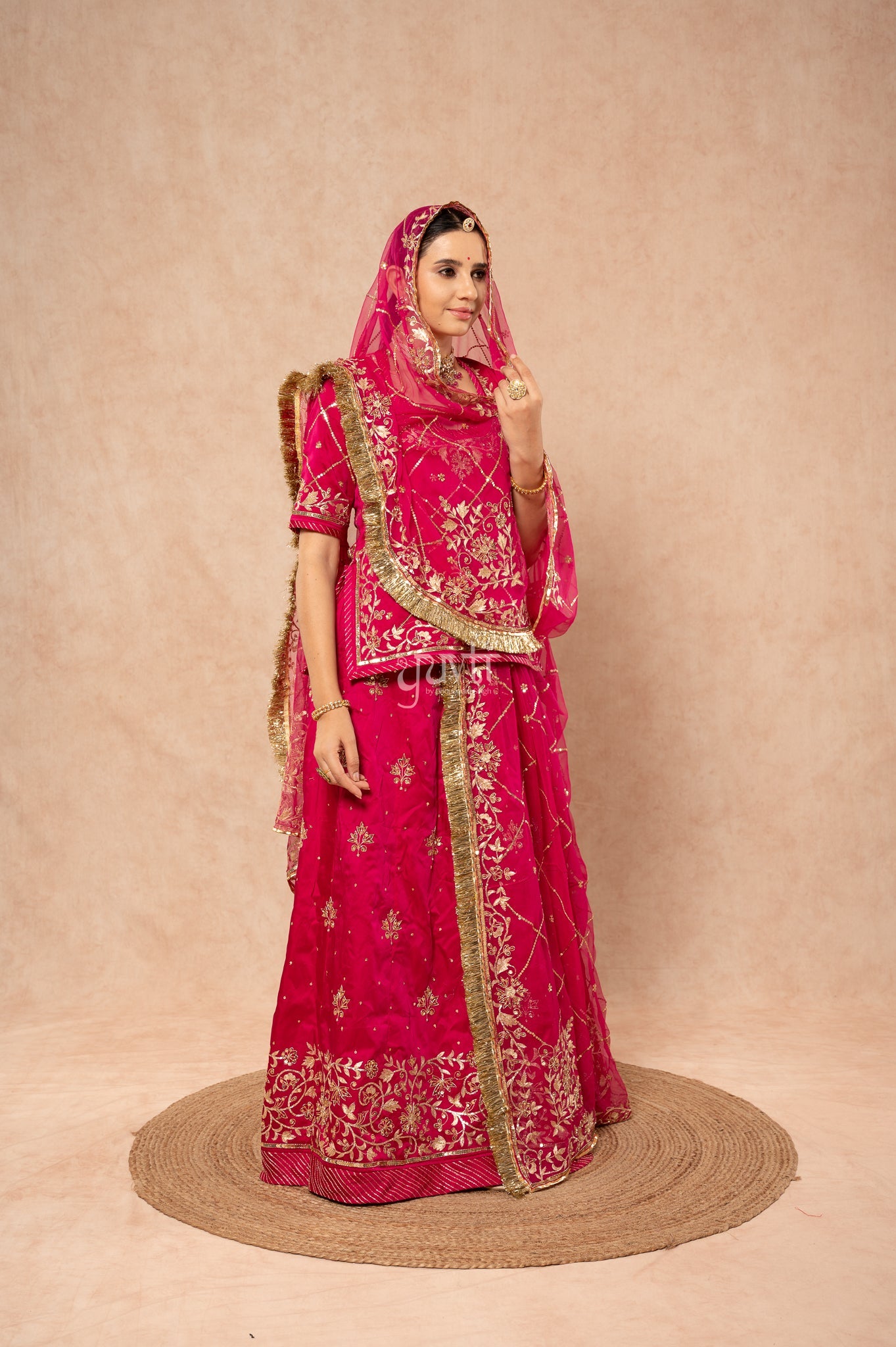 Wine Bamber Satin Aari Sequins Badla Pitan Handwork Poshak with Pure Odhana (unstitched)