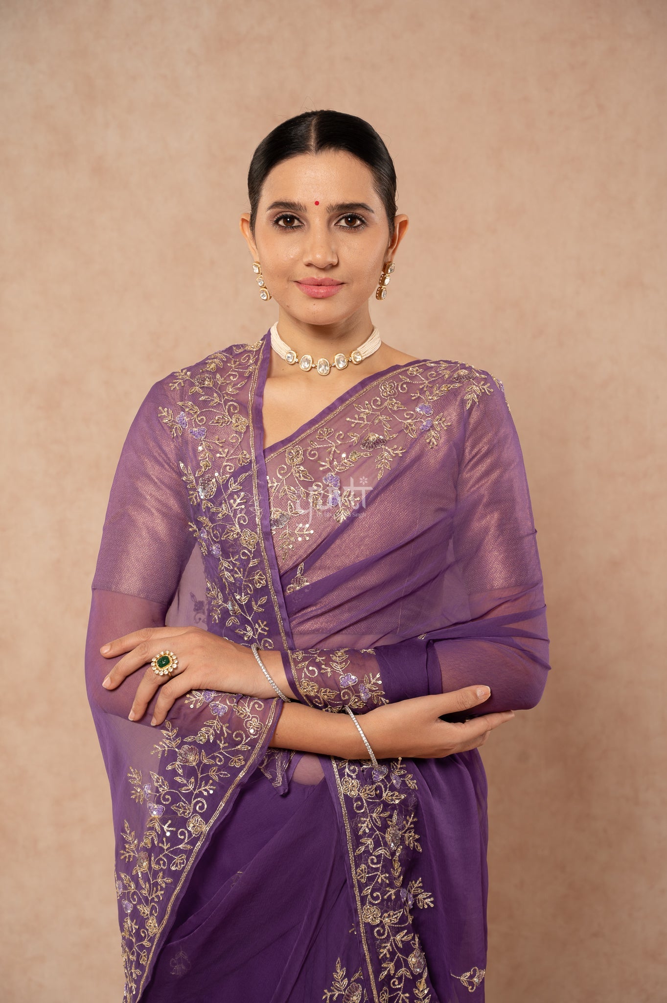 Blue Viscose Chiffon Aari Sequins Border Jaal Handwork Party wear Saree with Blouse