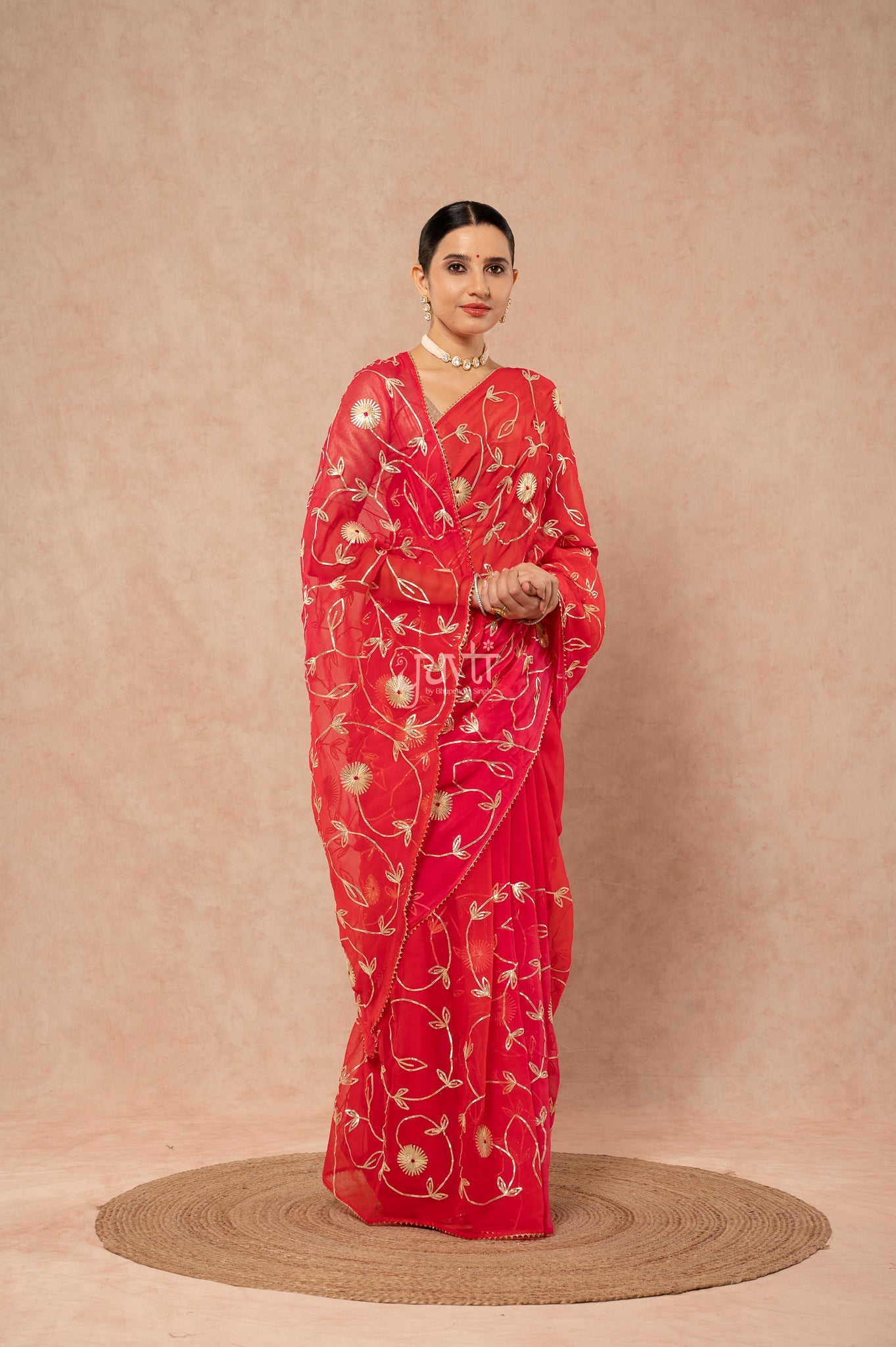 Red Rani Shaded Viscose Chiffon Sikhiya Gotta Jaal Saree with Blouse