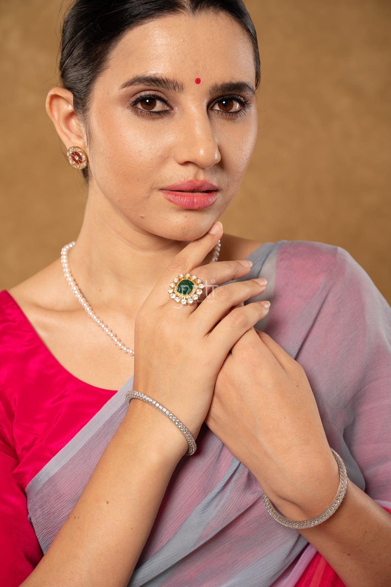 Grey Pink Red Shaded Pure Chiffon Hand-Dye Saree with Blouse