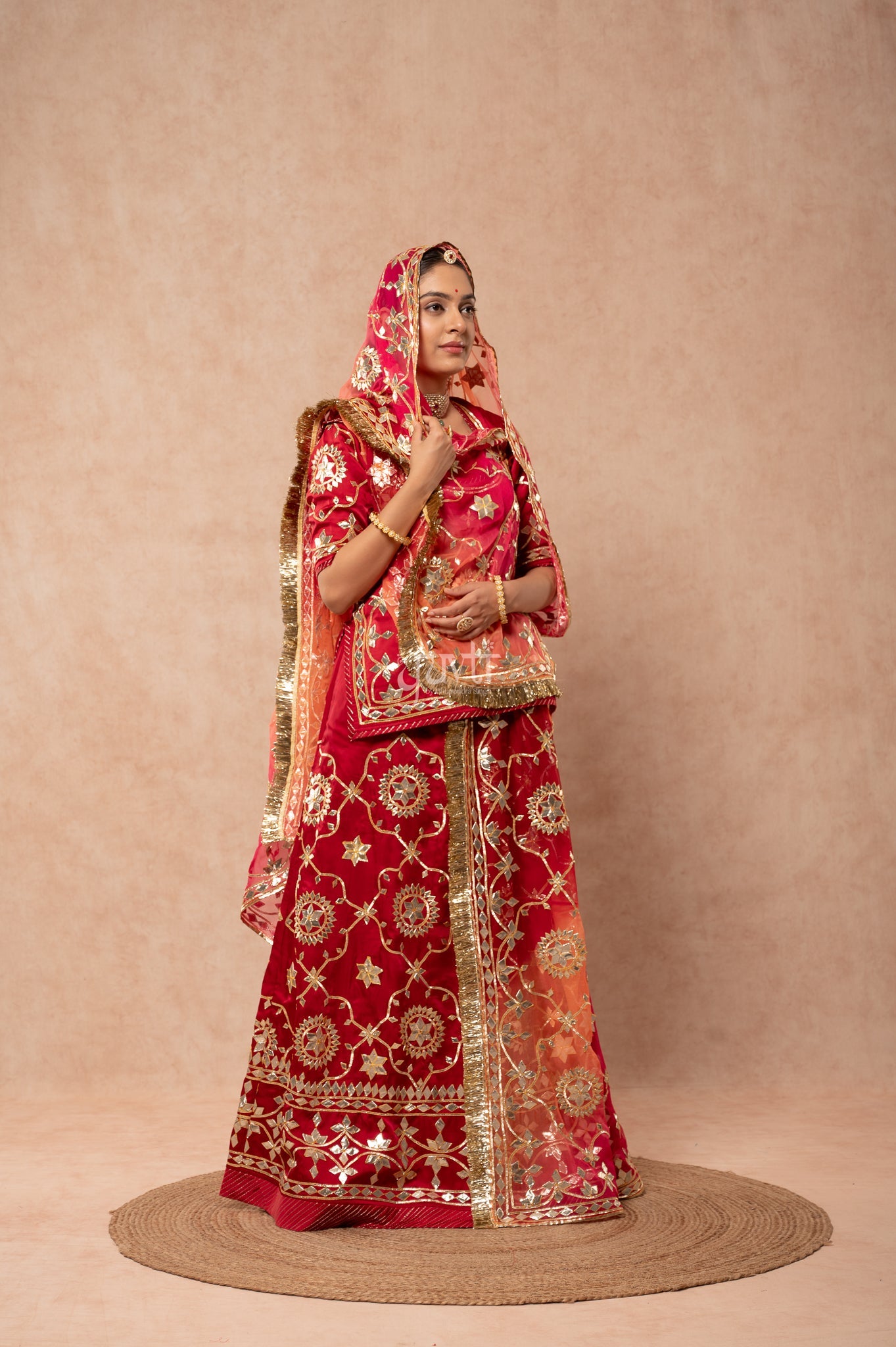 Maroon Bamber Satin Sikhiya Gotta work Poshak with Pure Multi Colour Odhana (unstitched)