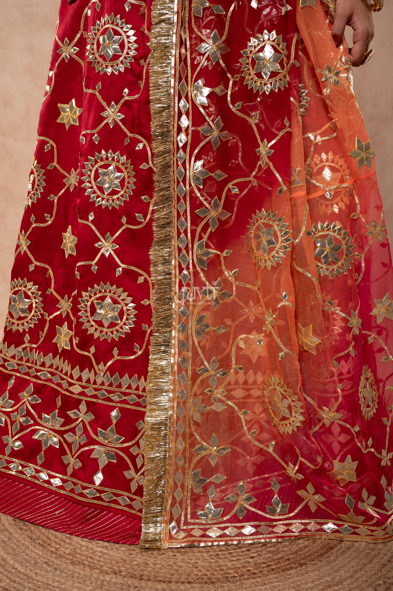 Maroon Bamber Satin Sikhiya Gotta work Poshak with Pure Multi Colour Odhana (unstitched)