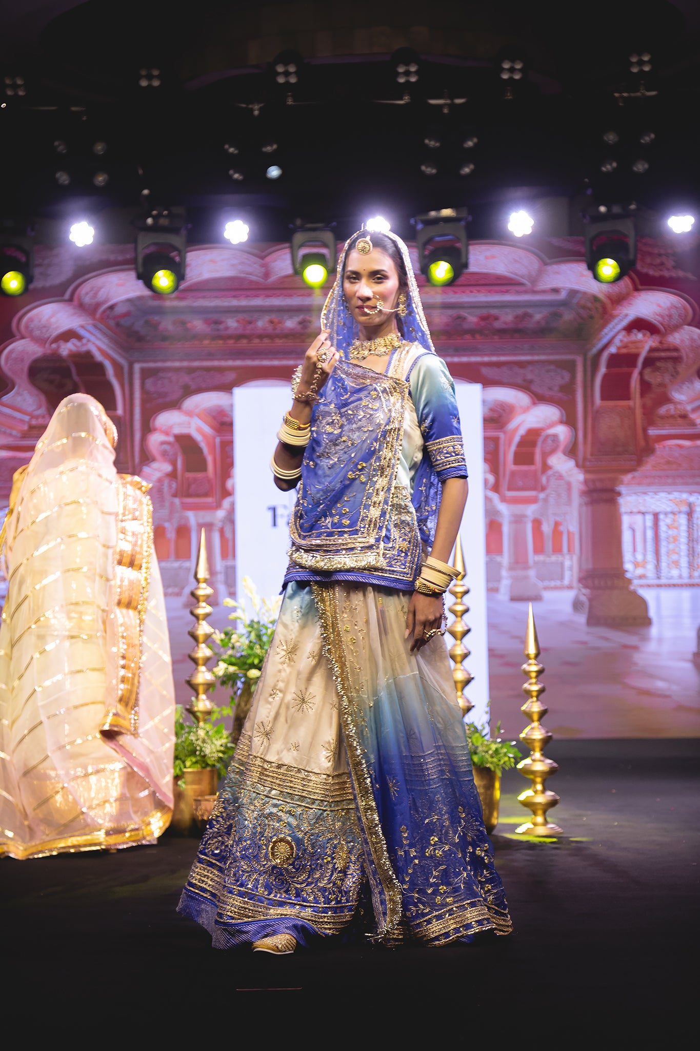 Blue Off White Shaded Pure Satin Dapka Aari Zardozi Sequins Tari Handwork Poshak (Unstitched)