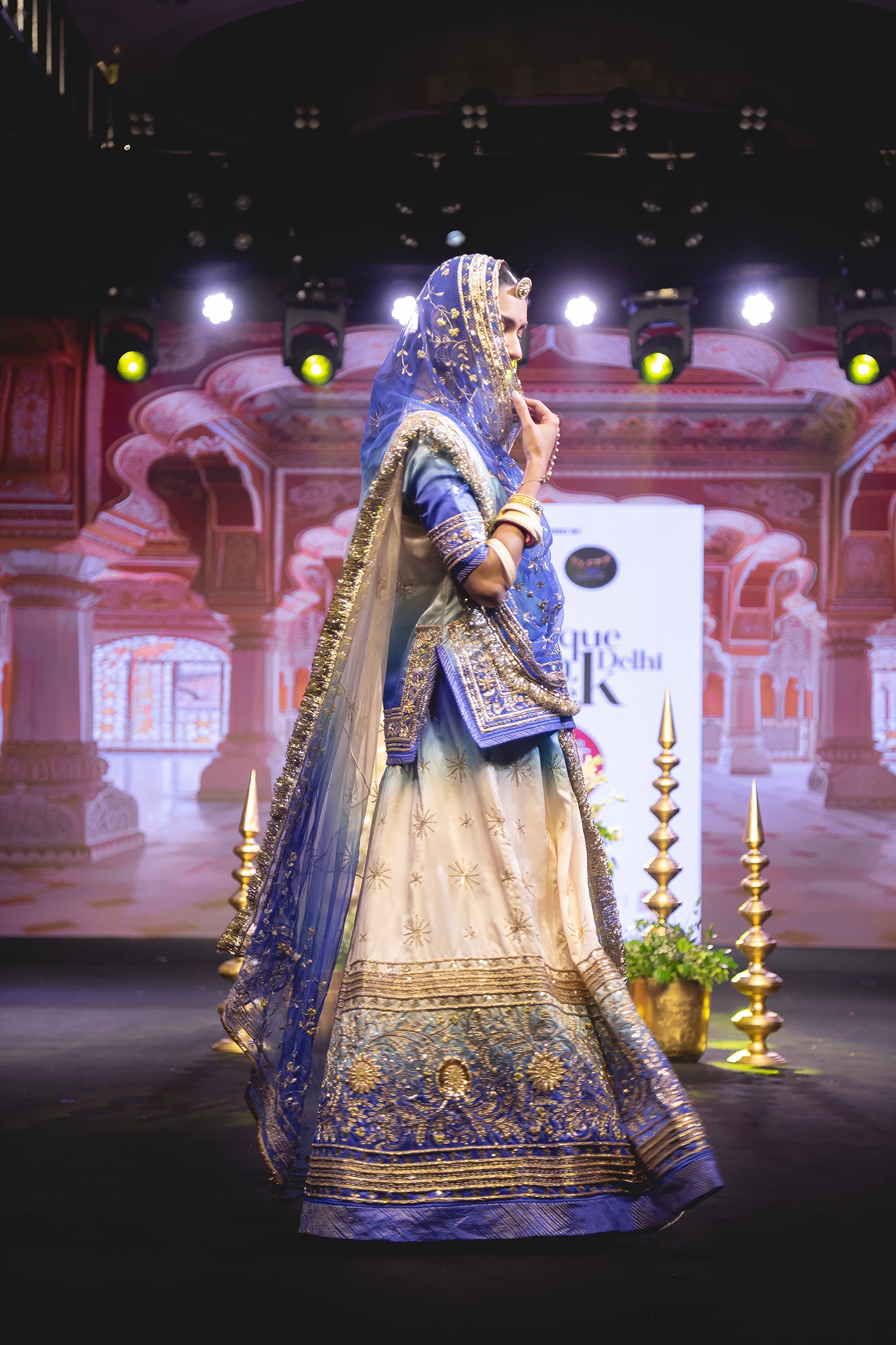 Blue Off White Shaded Pure Satin Dapka Aari Zardozi Sequins Tari Handwork Poshak (Unstitched)