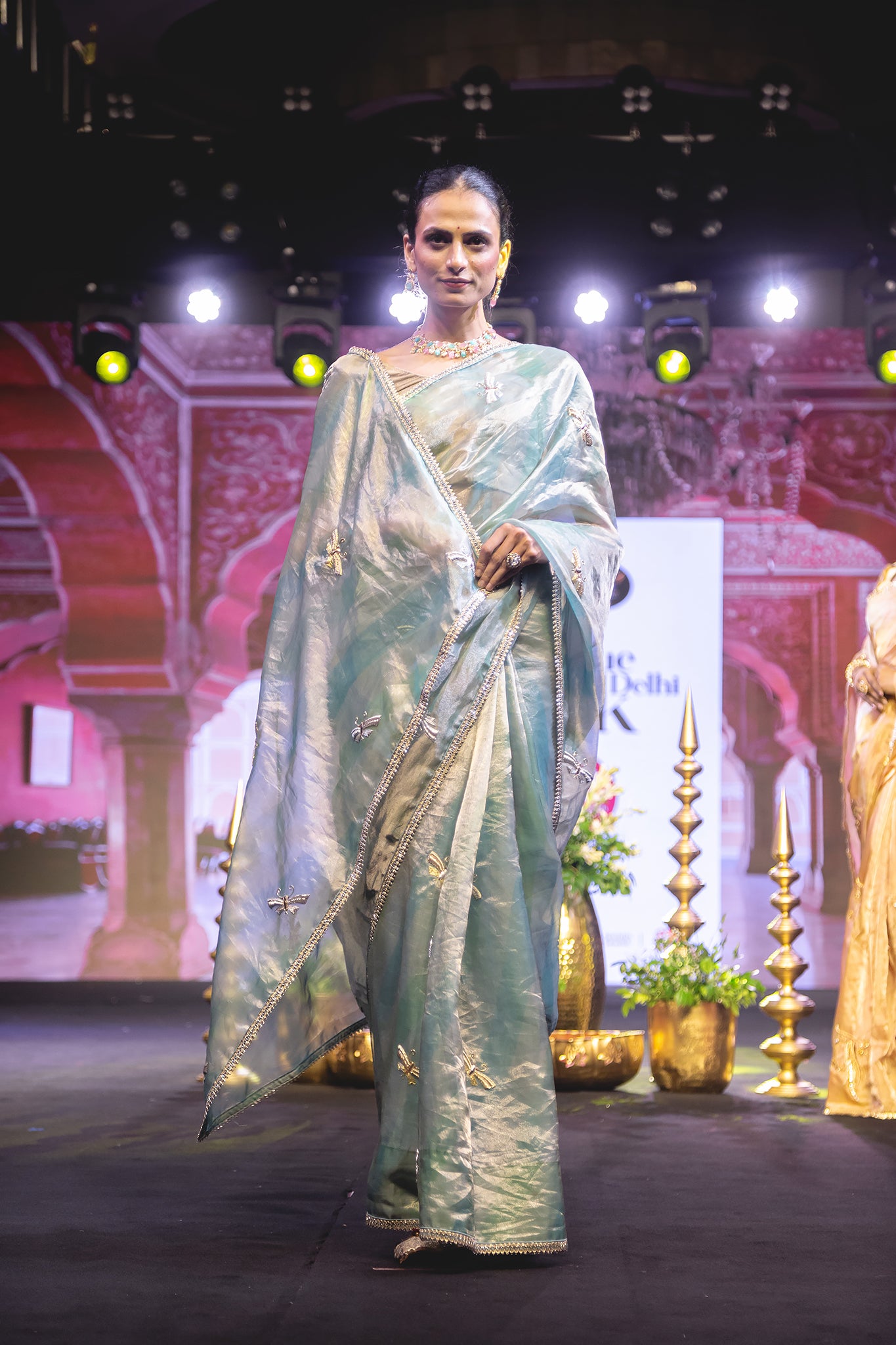 Firozi Pure Tissue Zardozi Salma Badla Buti Handwork Saree