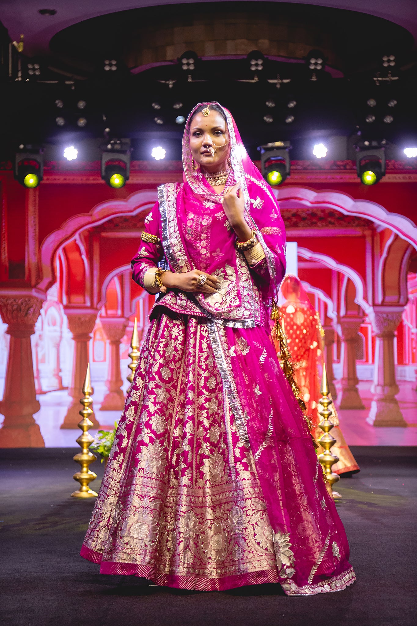 Rani Pink Banarsi Zari Salma Dabka Handwoven Poshak With Pure Odhana (Unstitched)