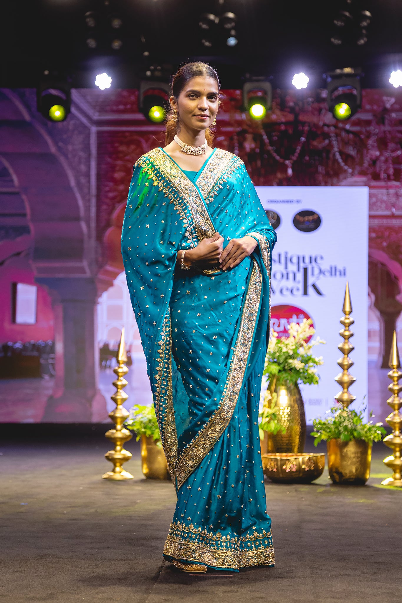 Rama Pure Satin Salma Zardozi Handwork Saree