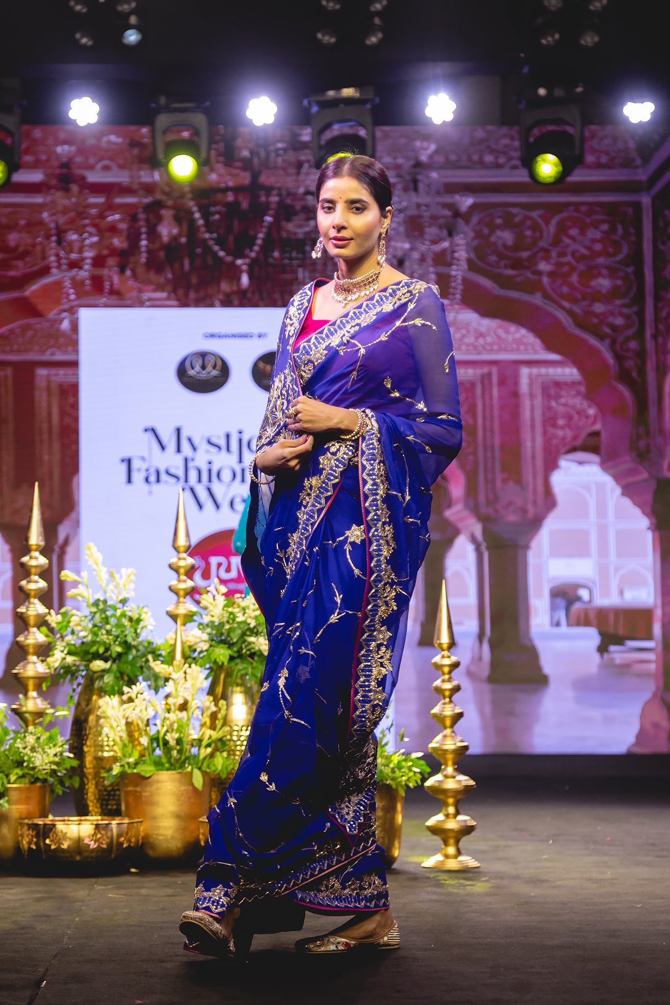 Royal Blue Pure Georgette Salma Zardozi Sequins Handwork Saree