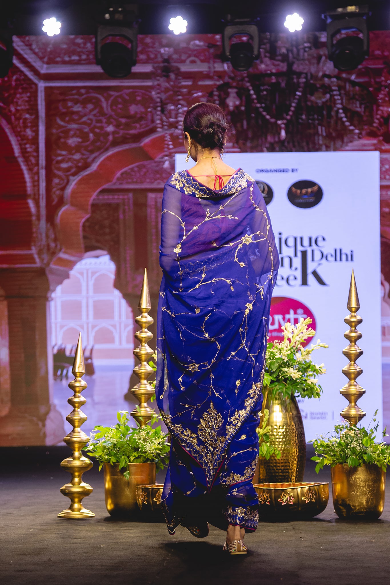 Royal Blue Pure Georgette Salma Zardozi Sequins Handwork Saree