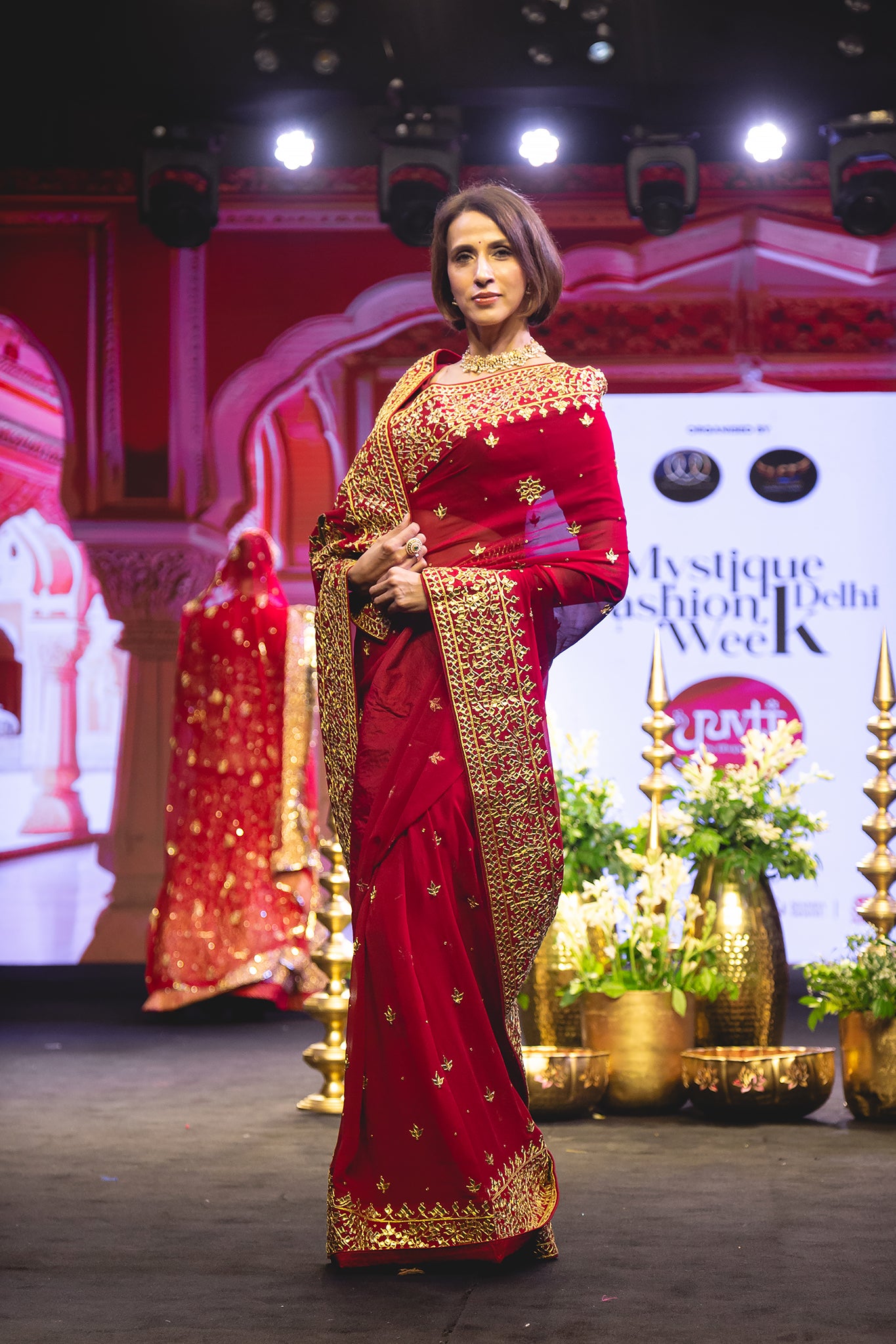 Red Pure Georgette Danka Work Handwork Saree