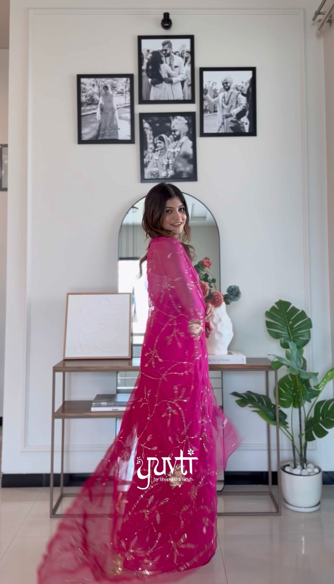 Rani Shaded Colour Viscose Chiffon Aari Tari Jaal Work Saree