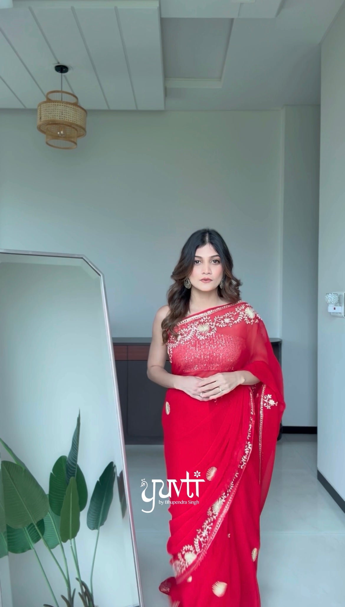 Red Colour Viscose Chiffon Sikhiya Butta Border Work saree