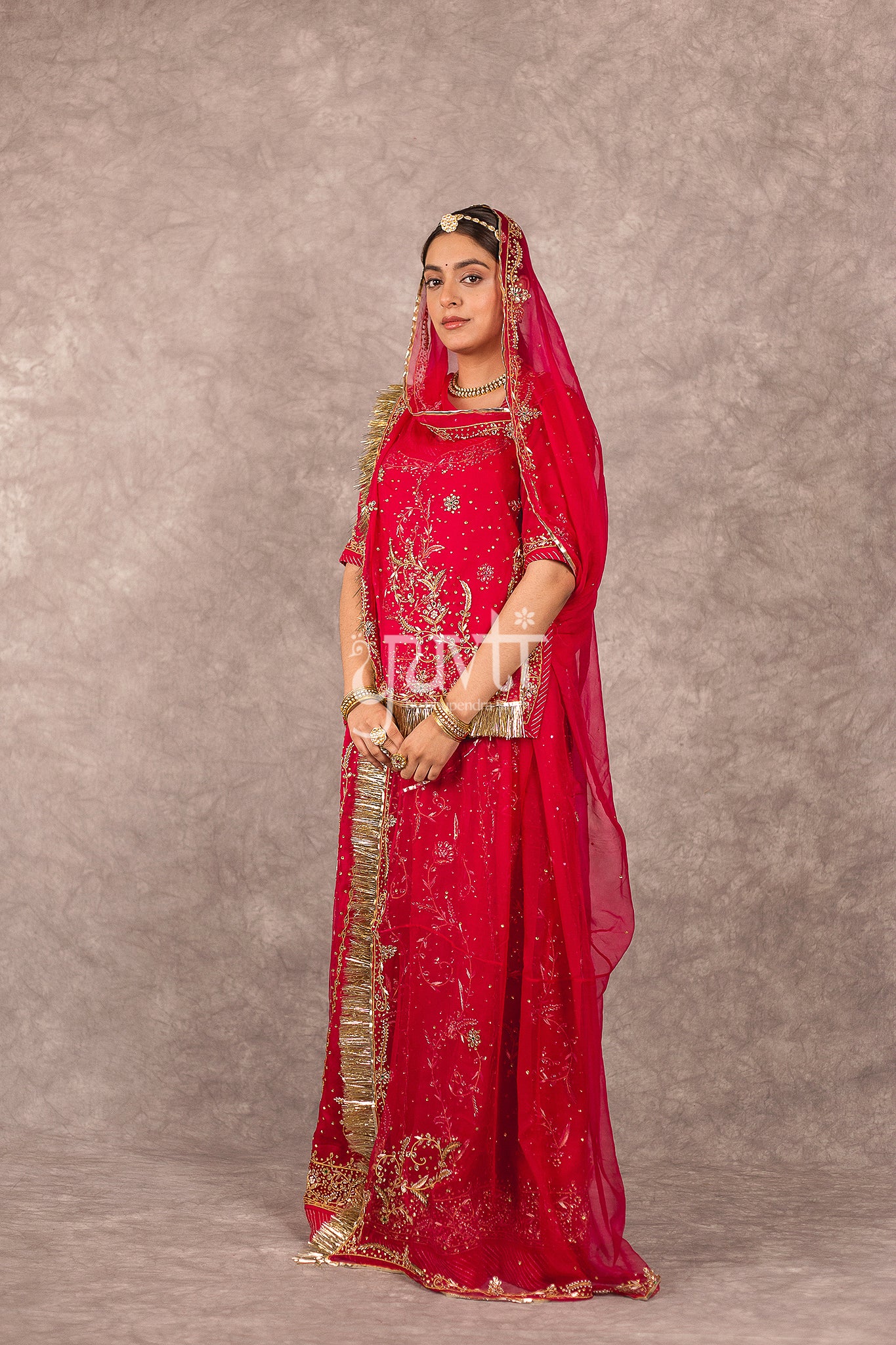 Red Pure Georgette Kundan Dori Dabka Rajputi Poshak