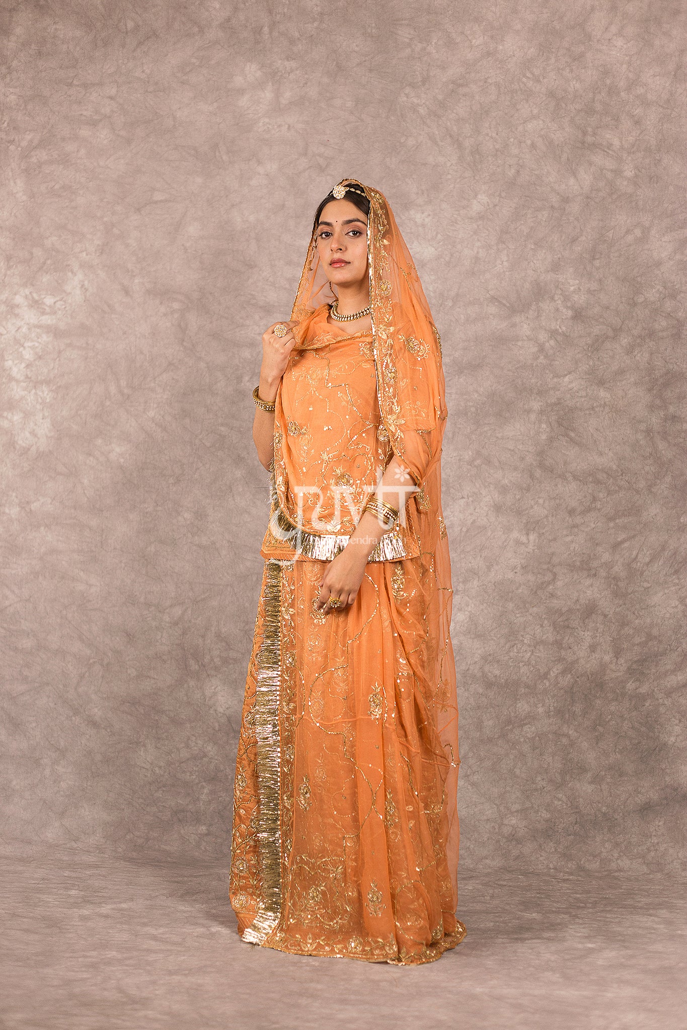 Rust Orange Pure Tissue Zardosi work Rajputi Poshak