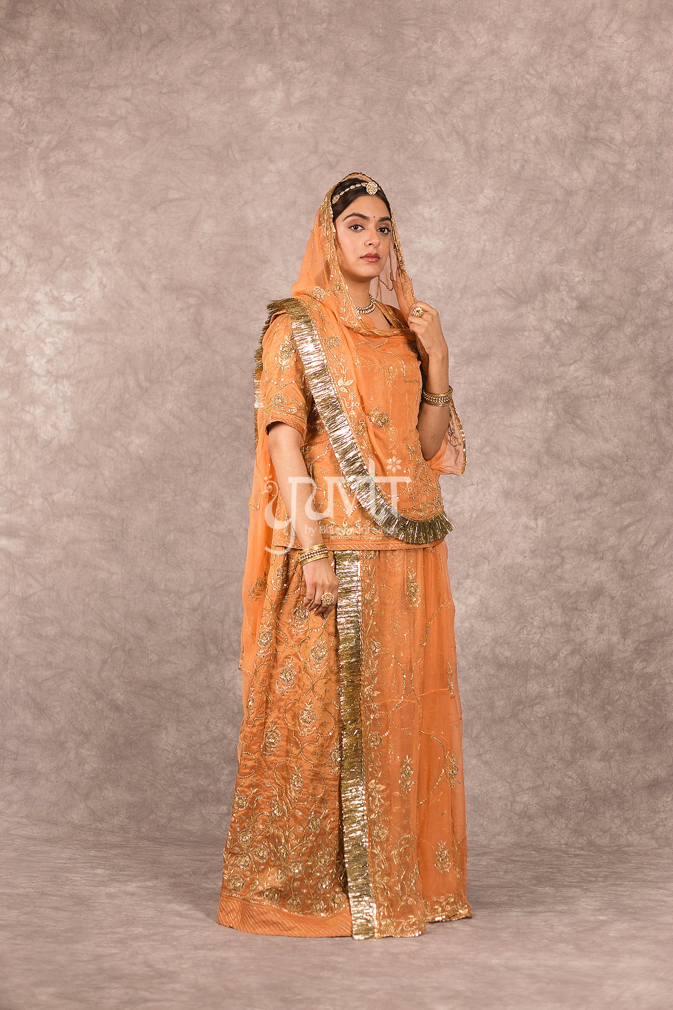 Rust Orange Pure Tissue Zardosi work Rajputi Poshak