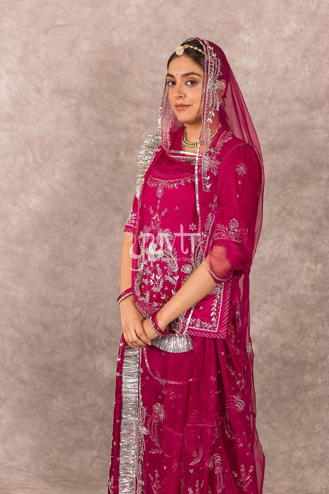 Wine Bamber Satin Zardosi work Rajputi Poshak