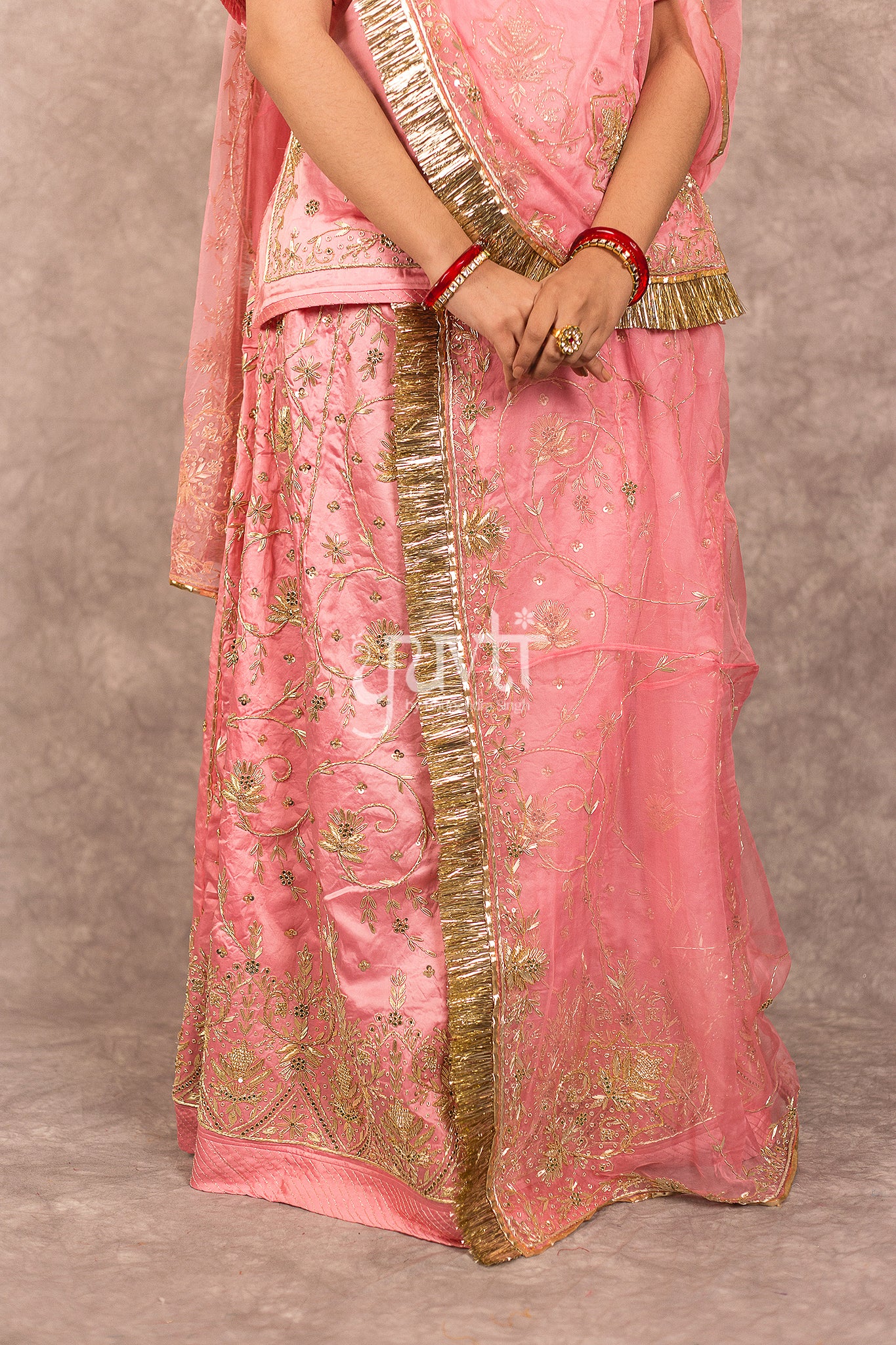 Gajri Pink Bamber Satin Aari Zardosi Workk Rajputi Poshak
