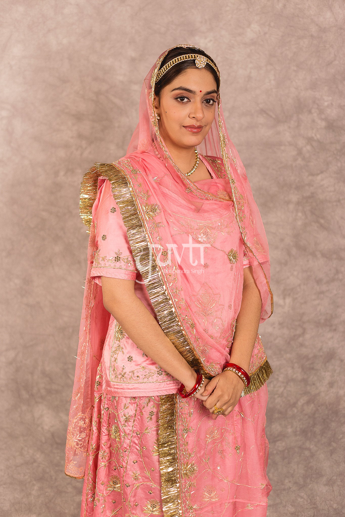 Gajri Pink Bamber Satin Aari Zardosi Workk Rajputi Poshak