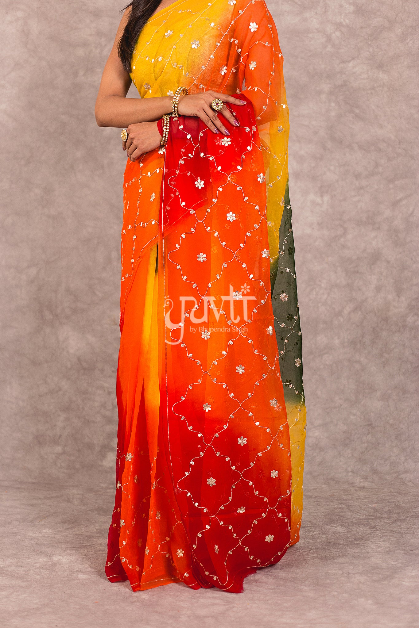 Multi Colour Shaded Gota patti Work Saree