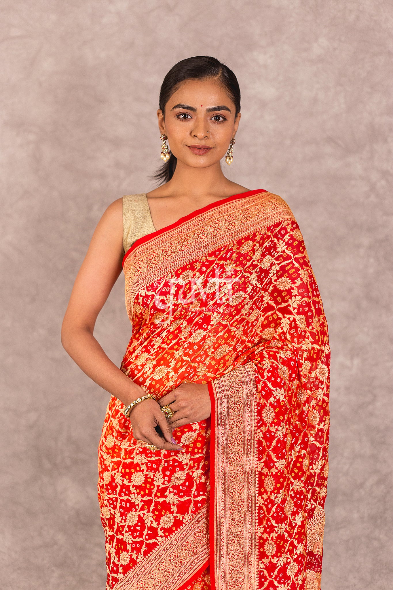Red Georgette Bandhej Saree