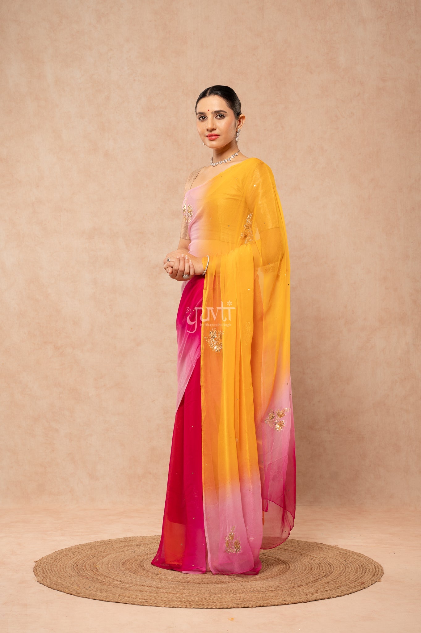 Multi Viscose Chiffon Aari Sequins Motifs ( Butti ) Handwork Saree