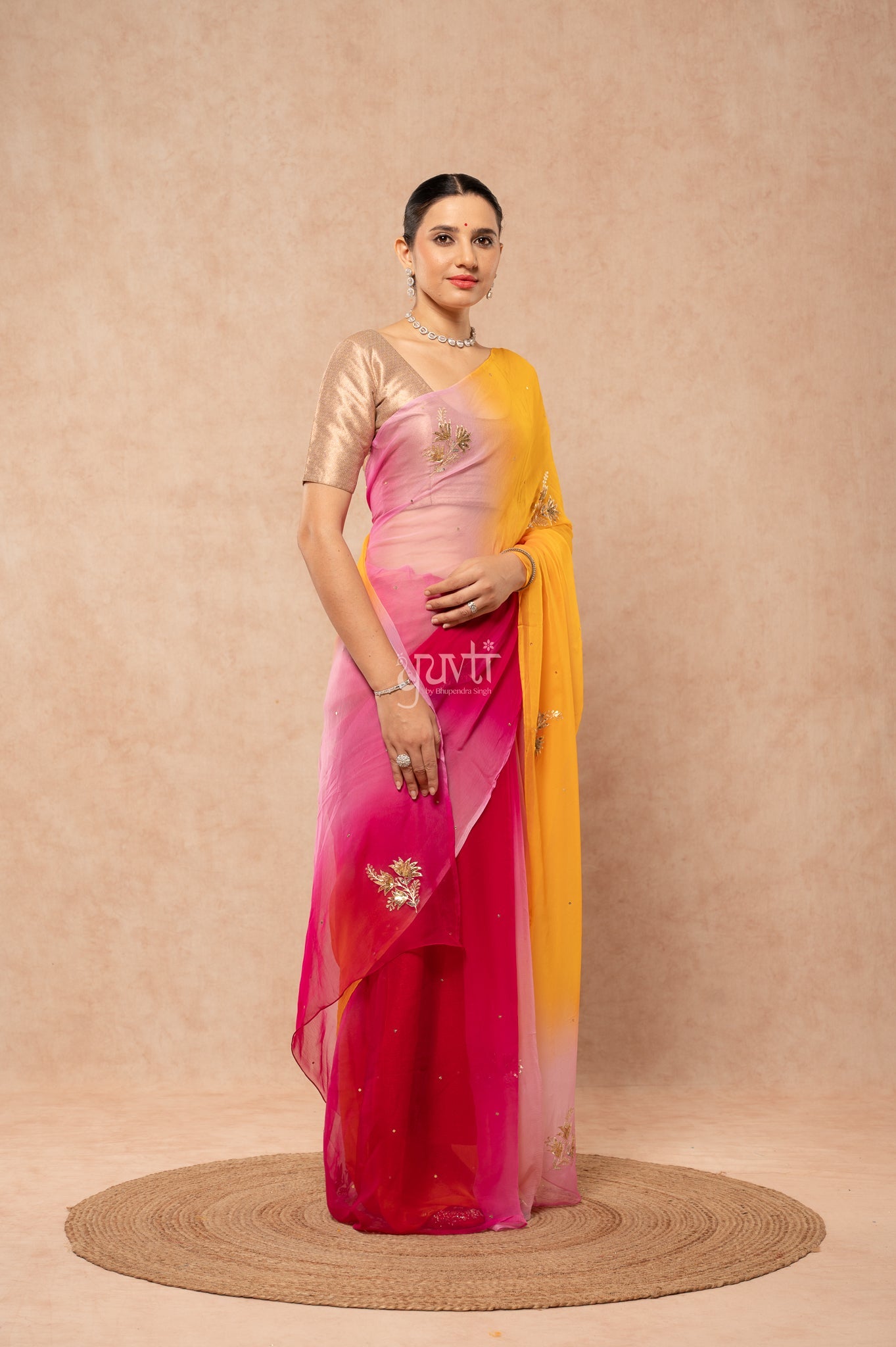 Multi Viscose Chiffon Aari Sequins Motifs ( Butti ) Handwork Saree