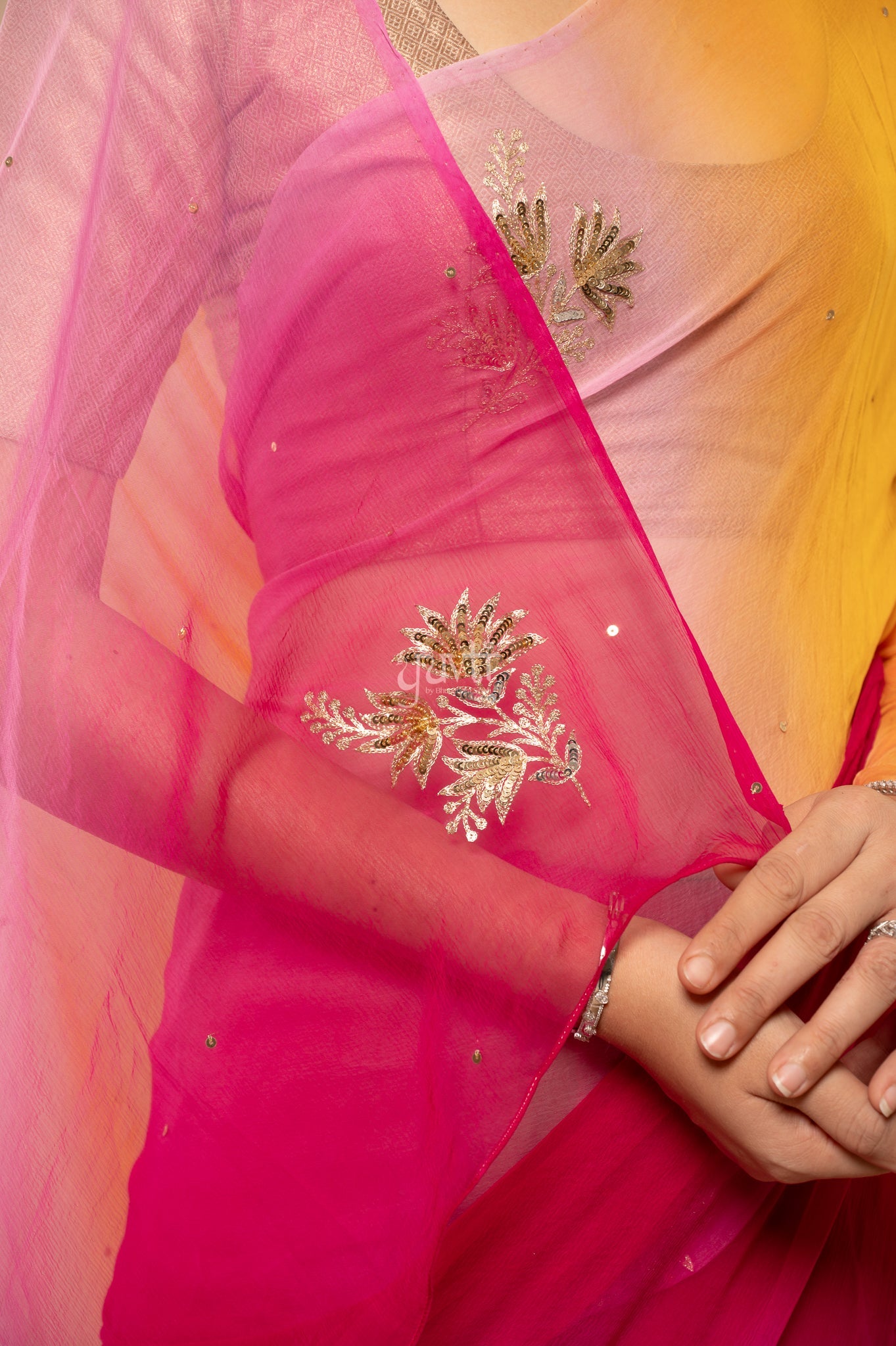 Multi Viscose Chiffon Aari Sequins Motifs ( Butti ) Handwork Saree