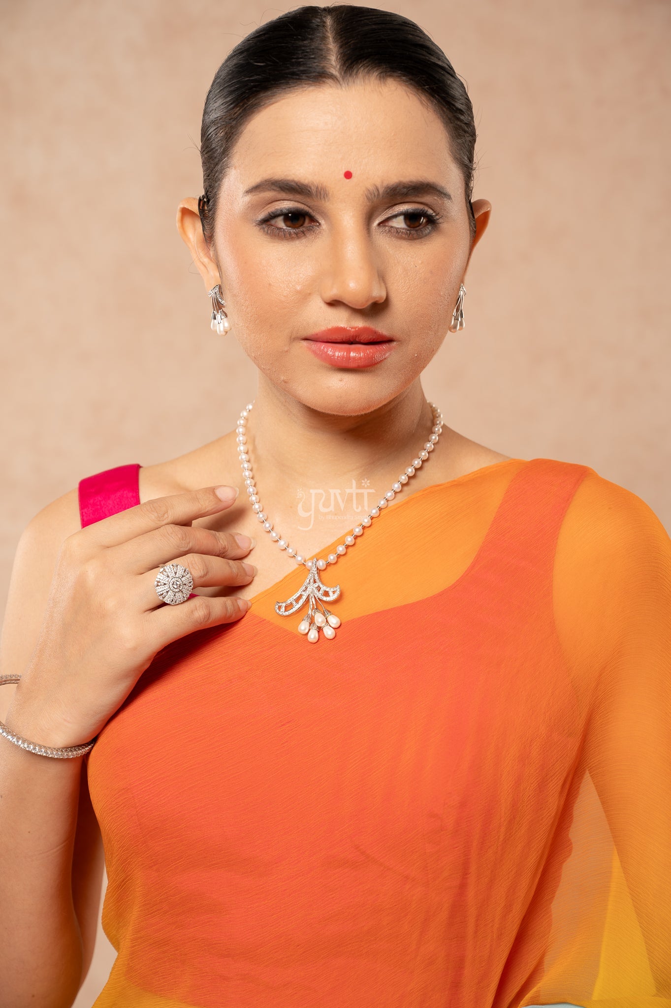 Red Rani Orange Yellow Aqua Viscose Chiffon Multicolour Hand-Dye Saree with Blouse