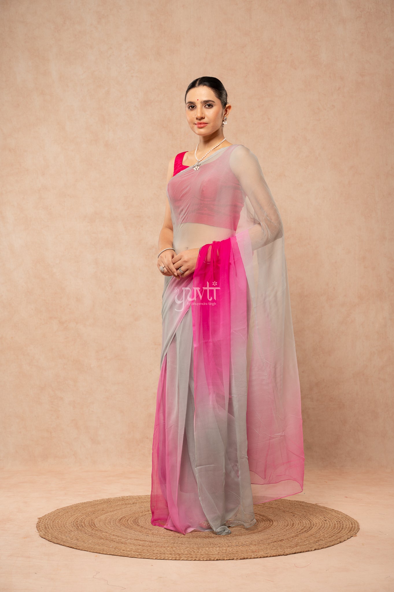 Grey Rani Pure Georgette Multicolour Hand-Dye Saree with Blouse