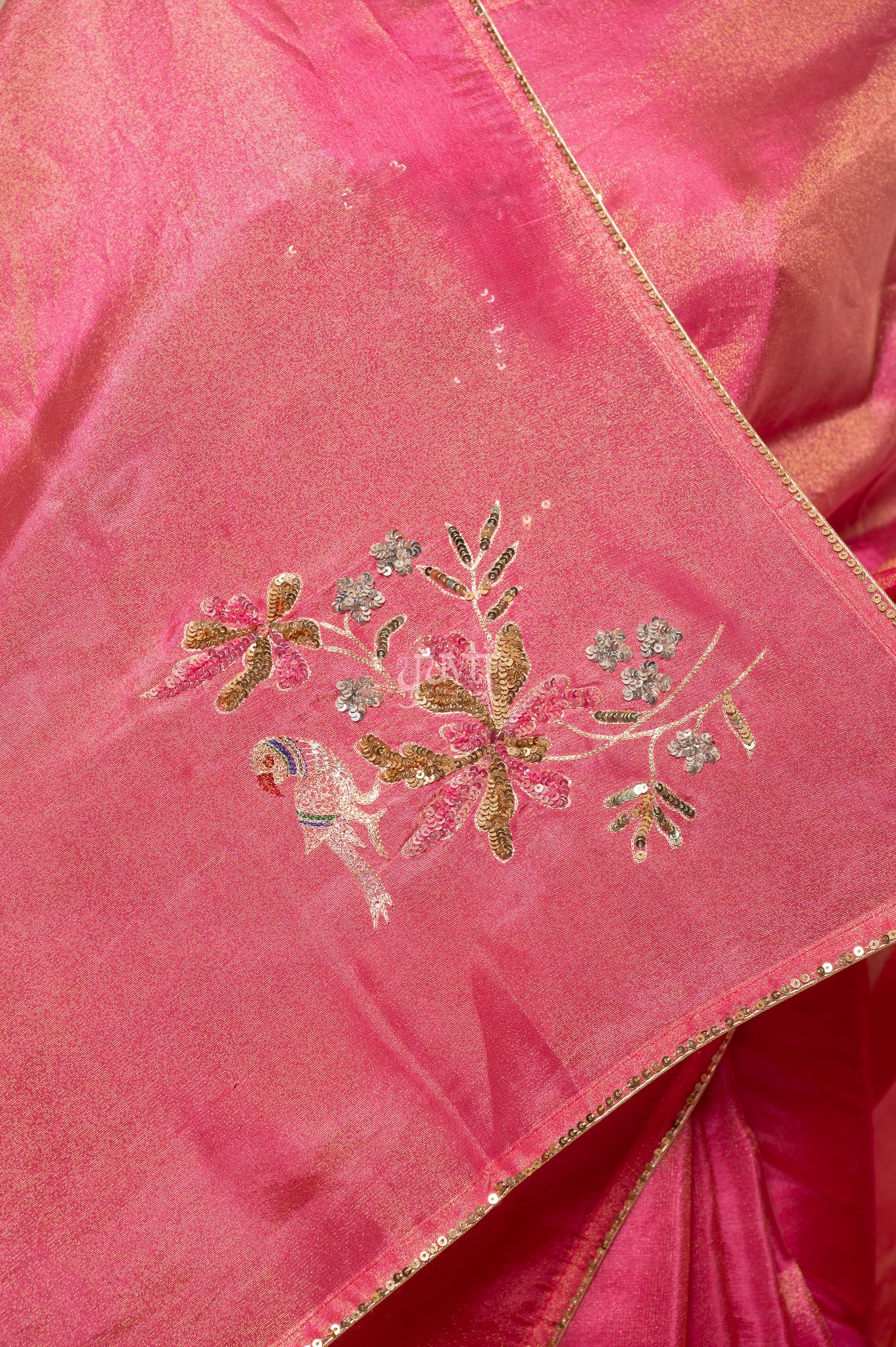 Rani Viscose Tissue Aari Sequins Motifs ( Butti ) Handwork Party Saree