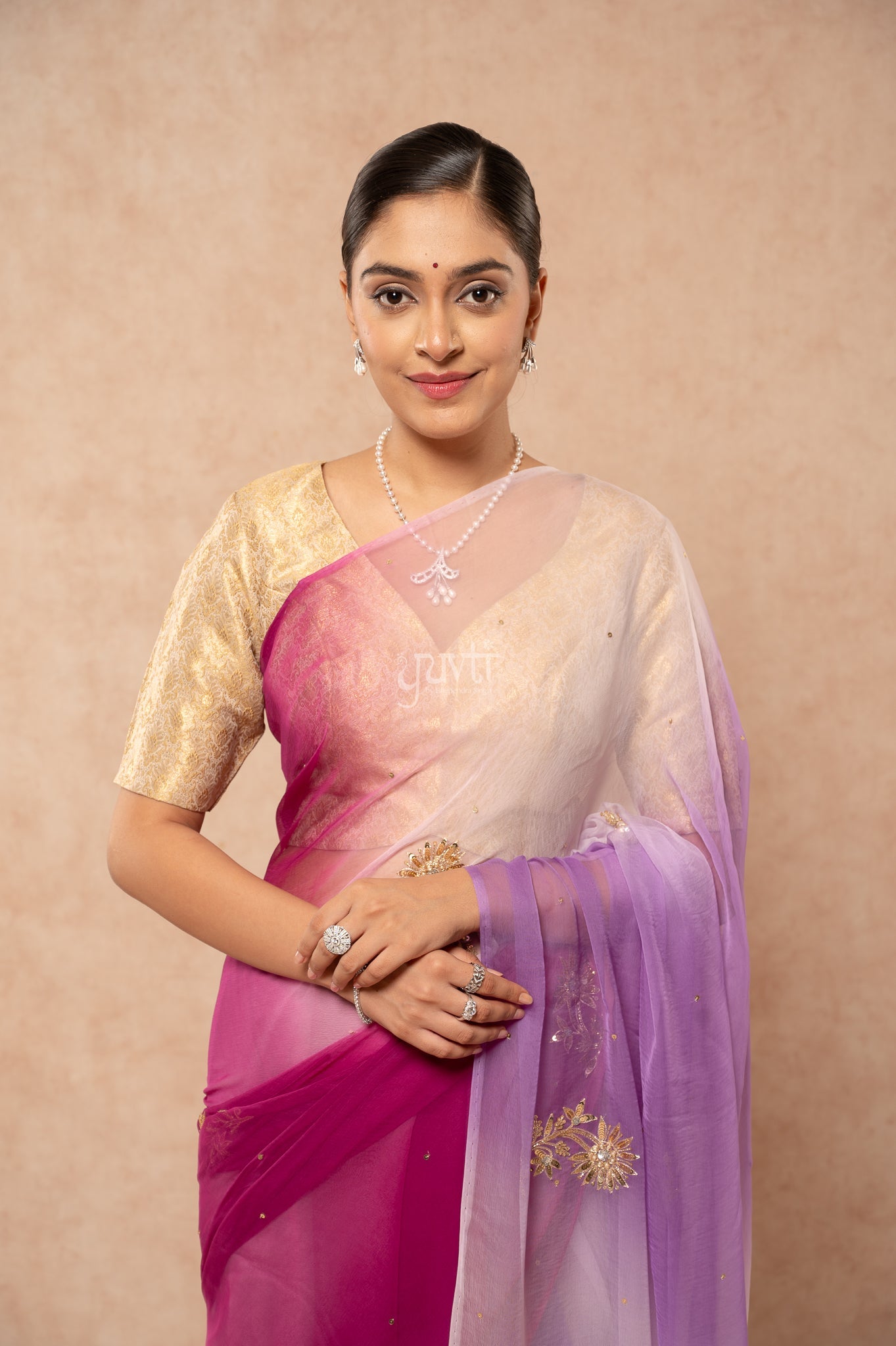 Wine Lavender White Multicolour Viscose Chiffon Aari Sequins Kardana Handwork Saree