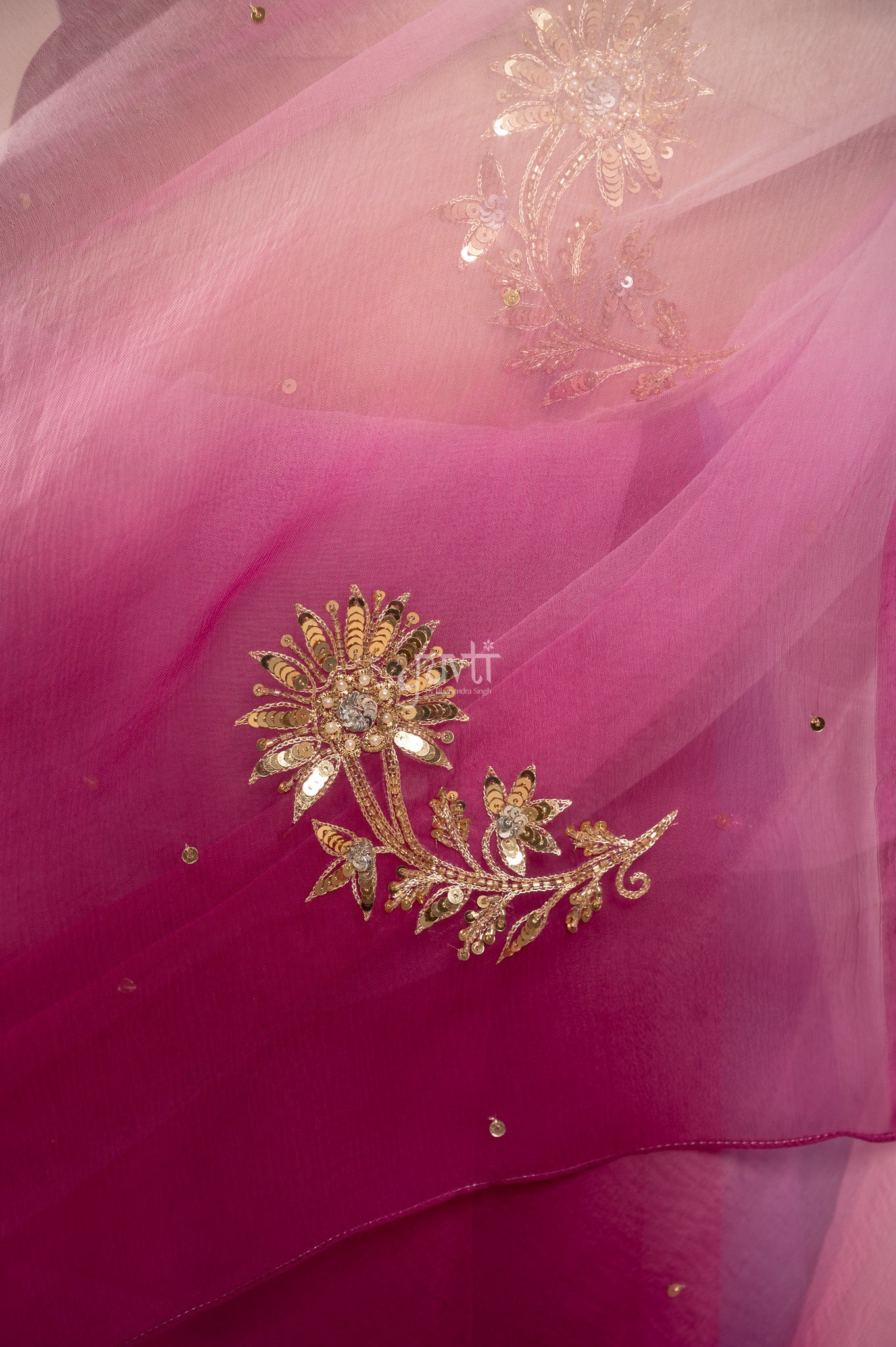 Wine Lavender White Multicolour Viscose Chiffon Aari Sequins Kardana Handwork Saree