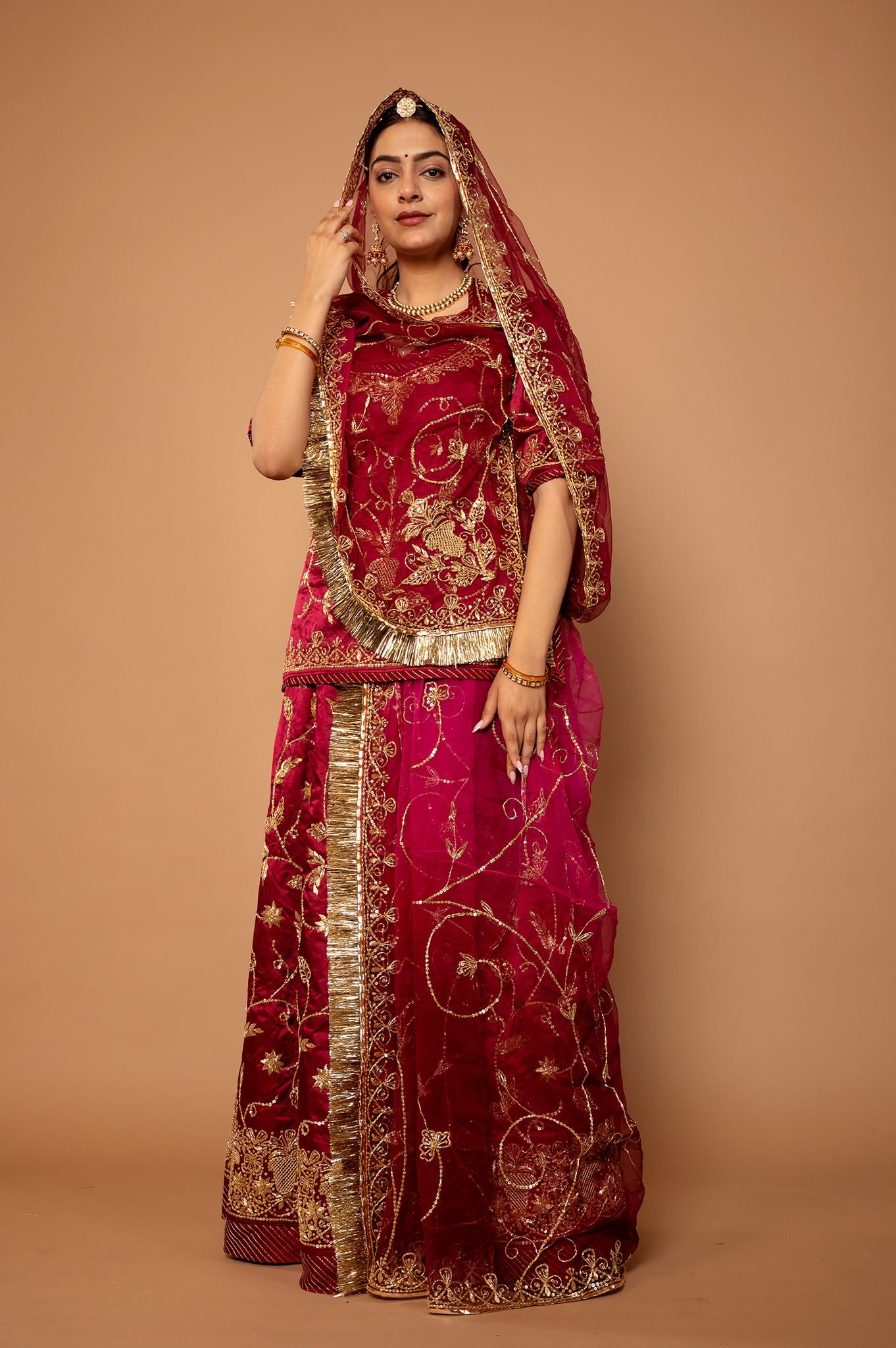 Mulberry pure silk Satin zardozi handwork rajputi Poshak with pure odhna