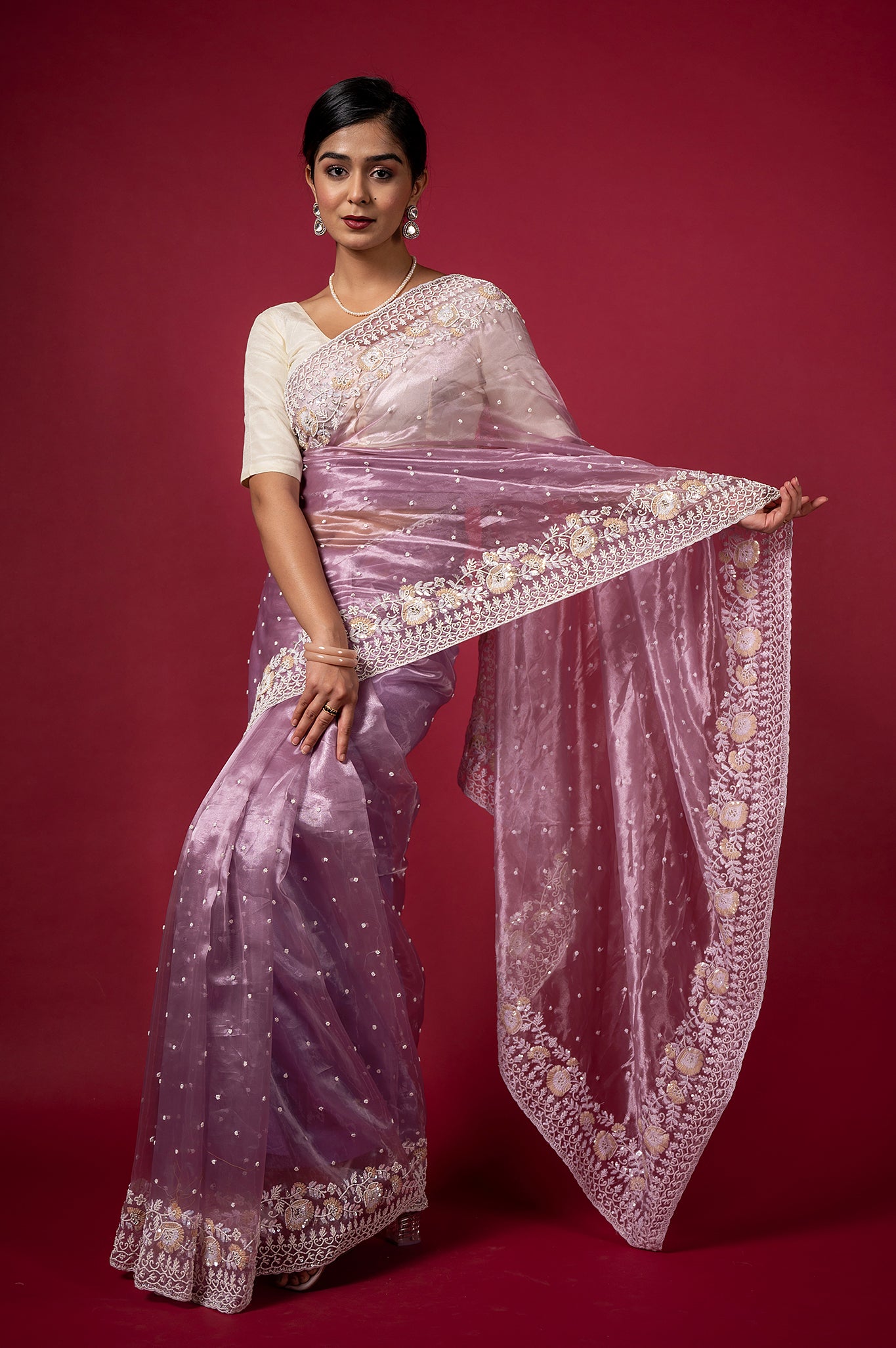 Lavender Jimmy Chu Pearl Sequins Kardana Handwork Saree