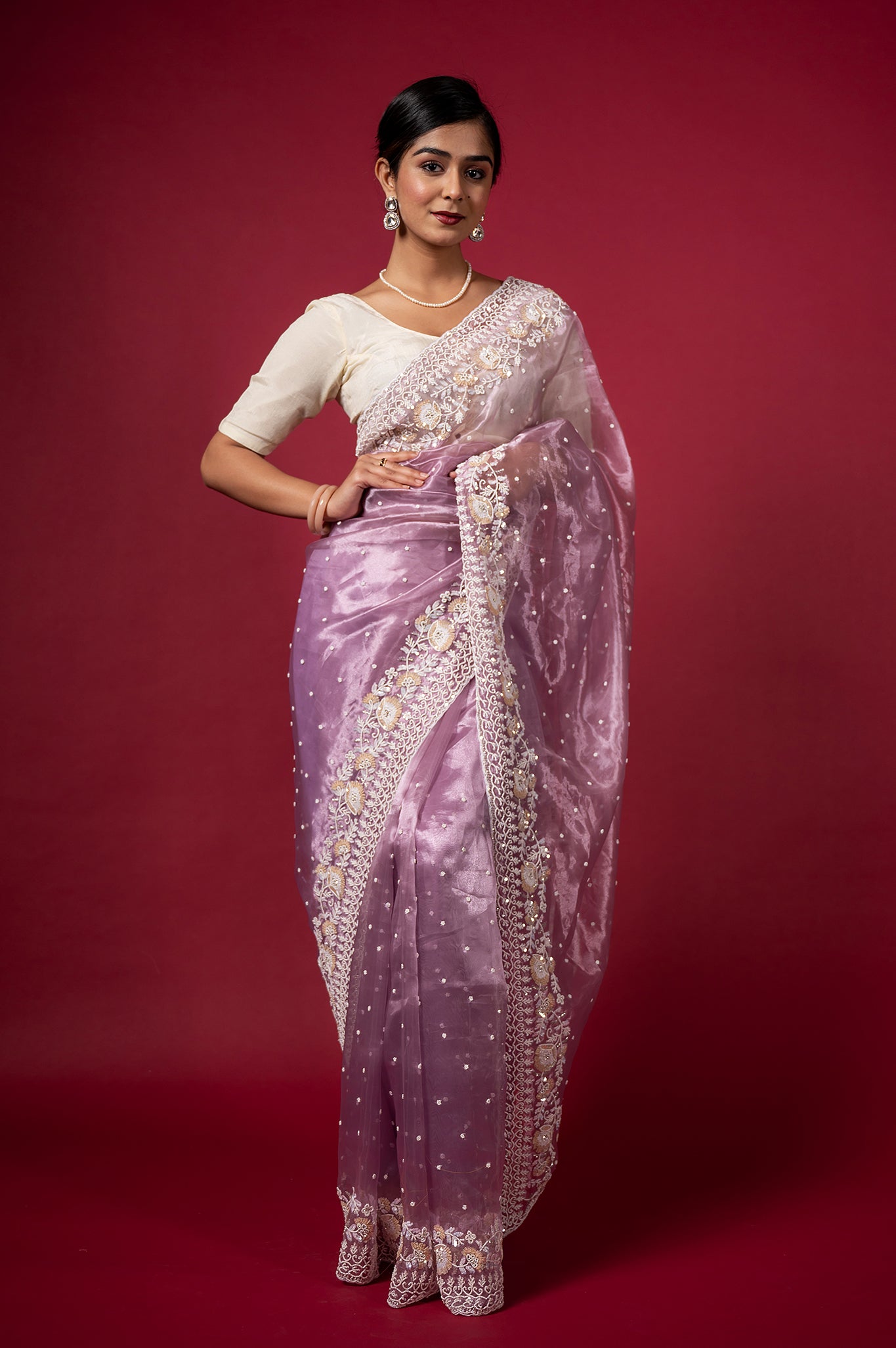 Lavender Jimmy Chu Pearl Sequins Kardana Handwork Saree
