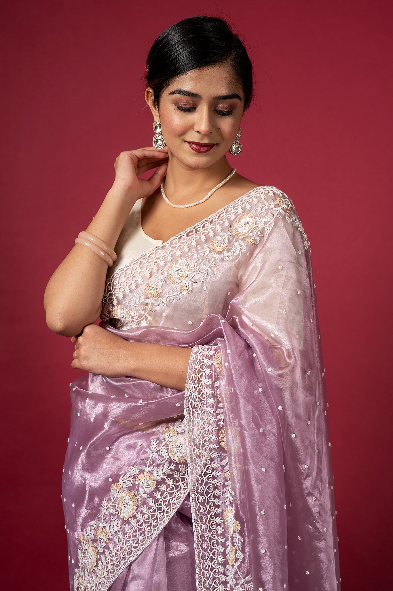 Lavender Jimmy Chu Pearl Sequins Kardana Handwork Saree