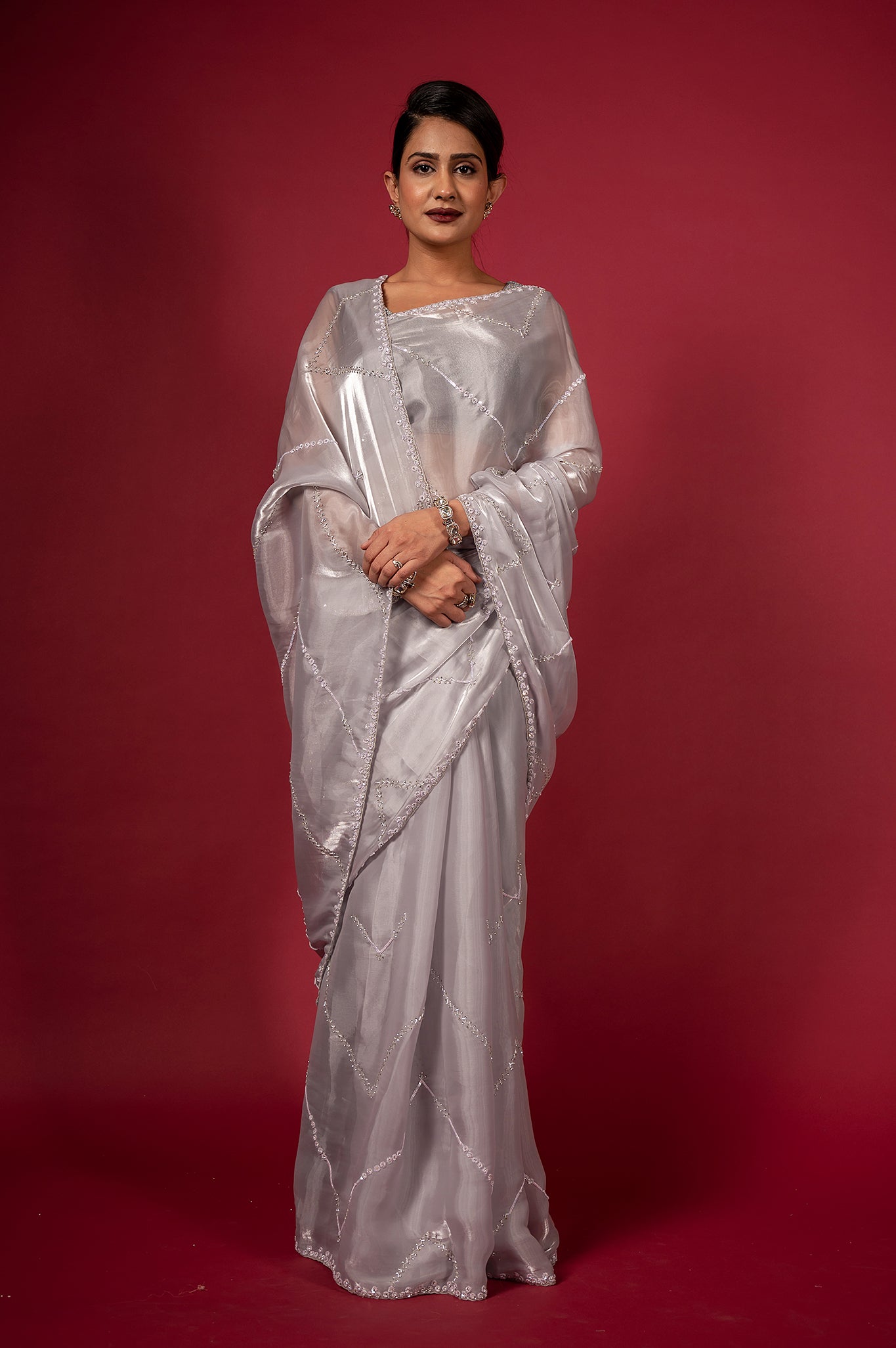 Grey Jimmy Chu Kardana Sequins Handwork Saree