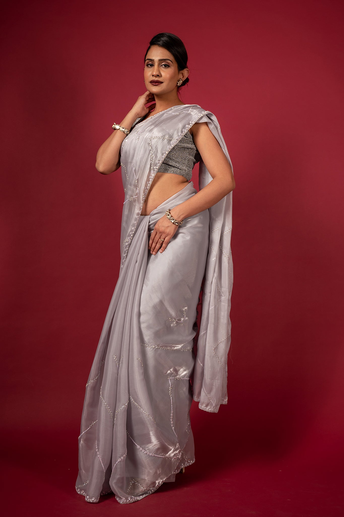 Grey Jimmy Chu Kardana Sequins Handwork Saree