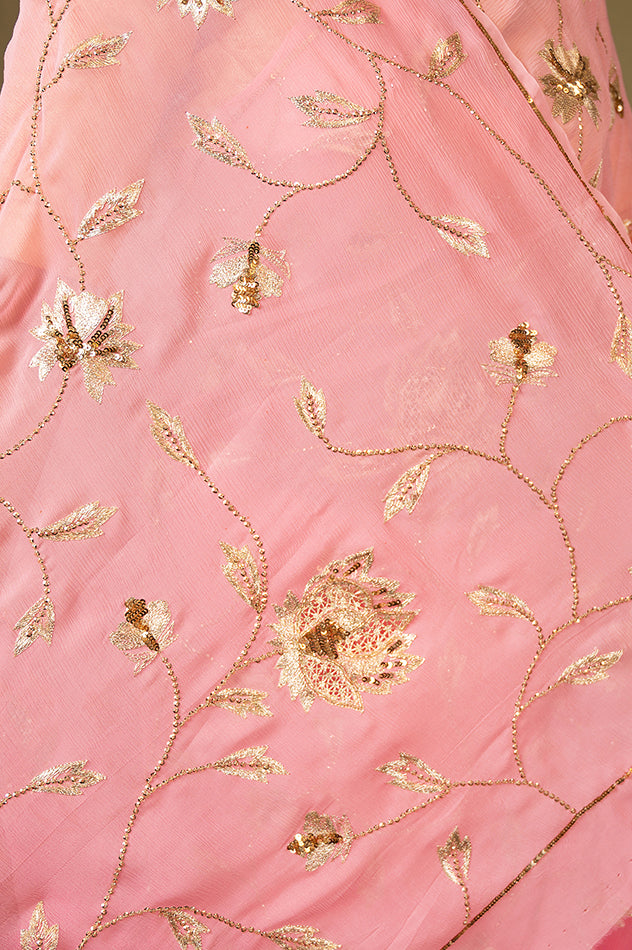 Pink light dark pure chiffon aari sequins jaal handwork saree