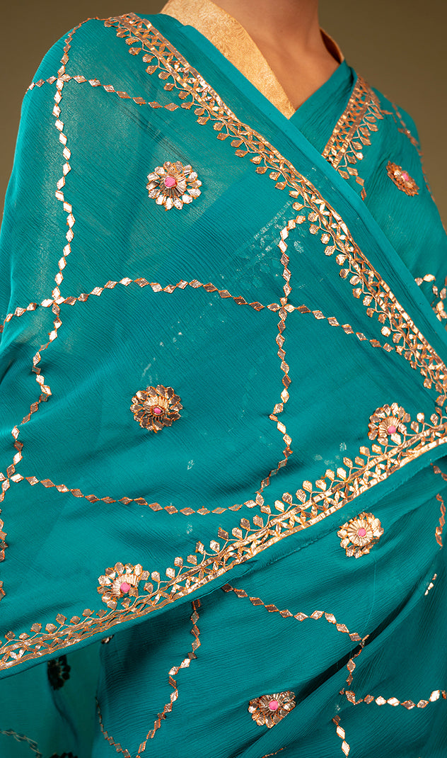 rama viscose chiffon gota patti jaal handwork saree