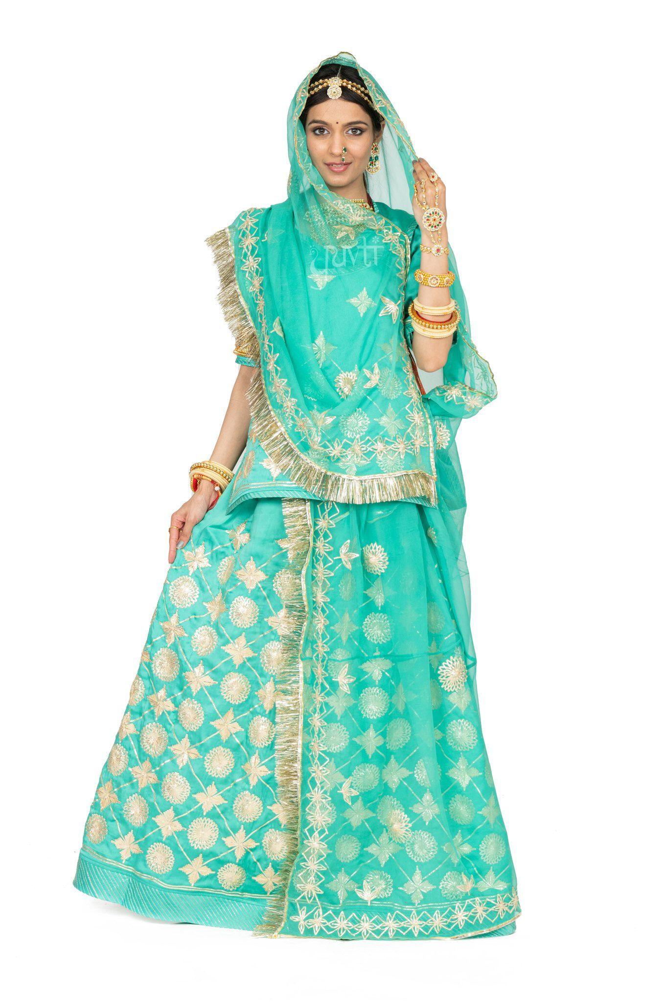 Sea Green Satin Rajputi Poshak & Dress Online Today