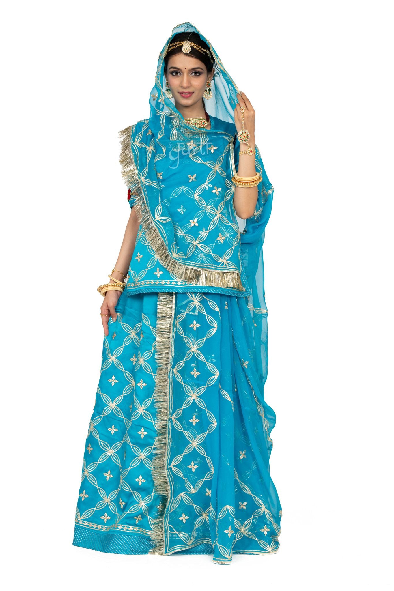 Sky blue bamber satin sikhiya gota patti handwork poshak with pure odhna