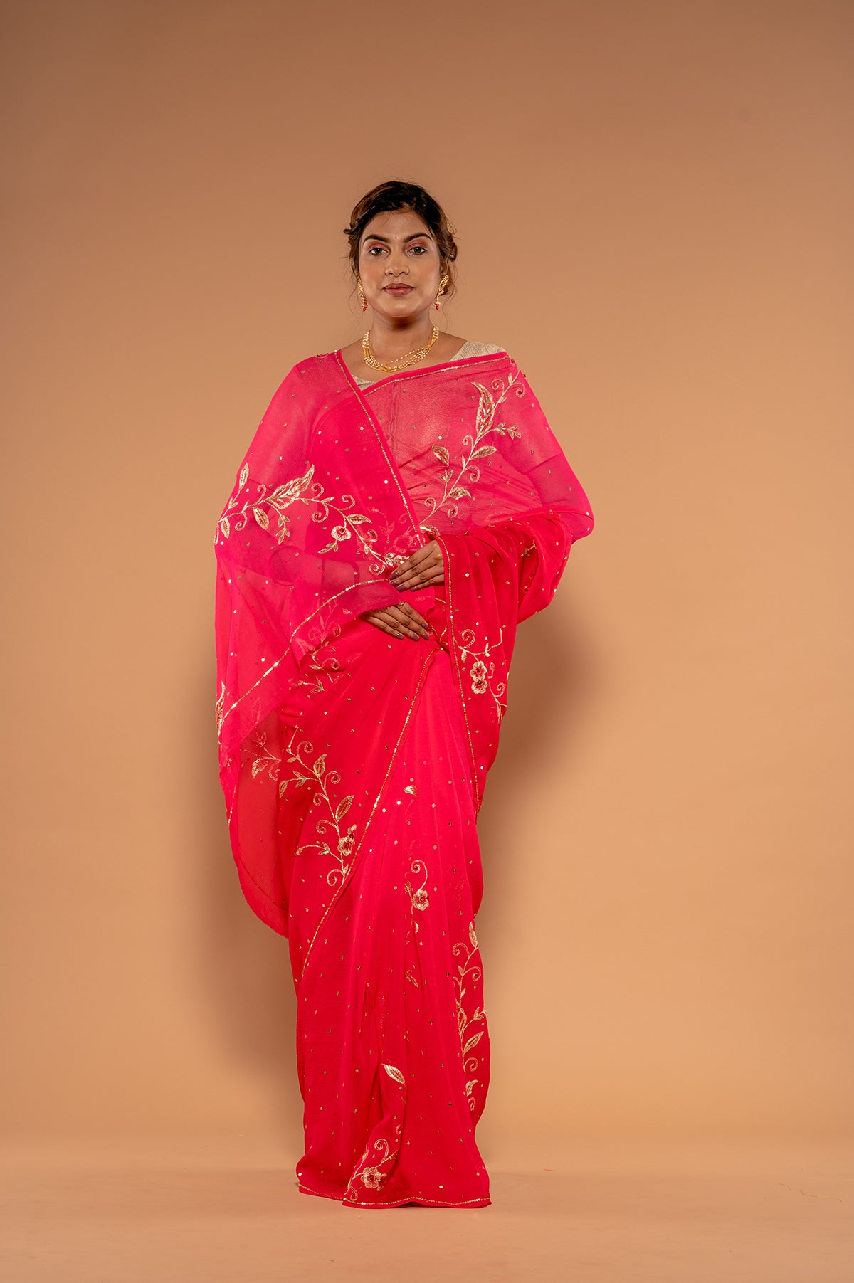 Gajri Pure Chiffon Aari sequins Chaadi handwork Saree