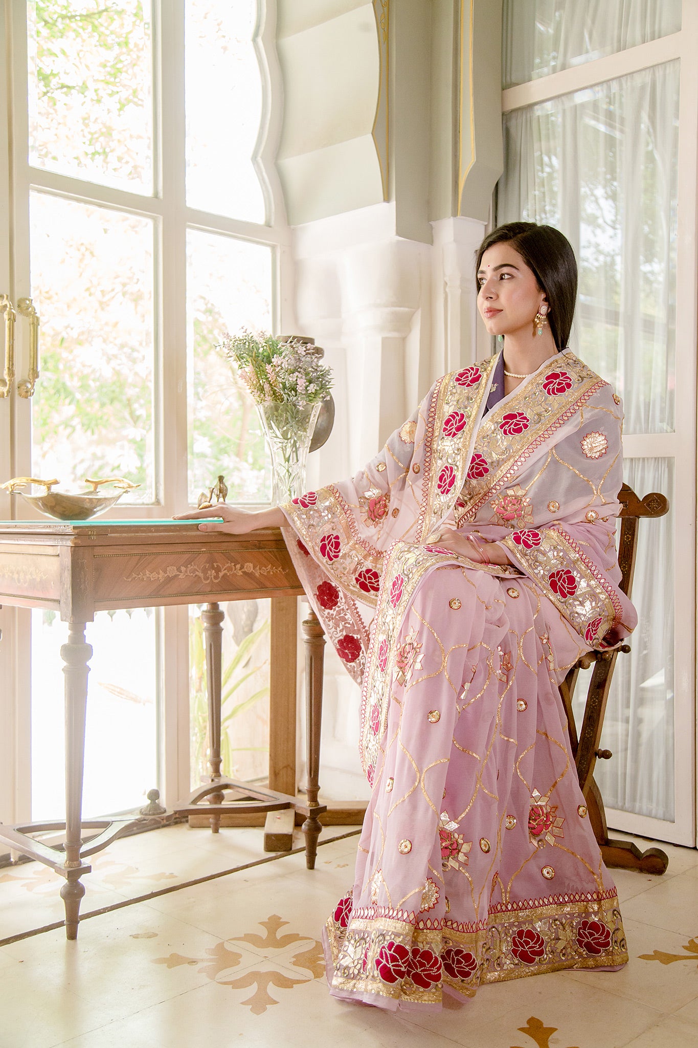 Pink Pure Chiffon sikhiya Gotta border butti jaal handwork saree