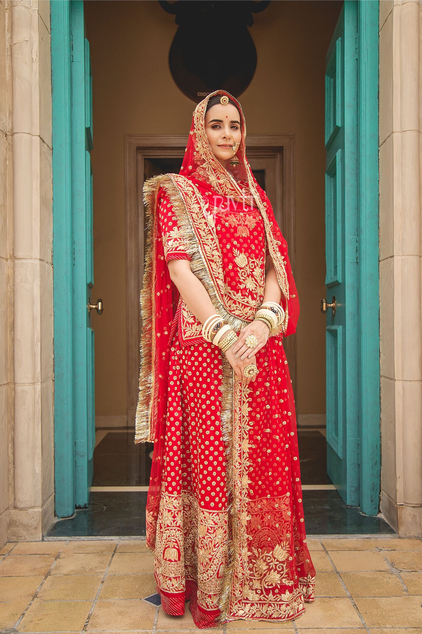 Zardosi Red Bridal Rajputi Poshak