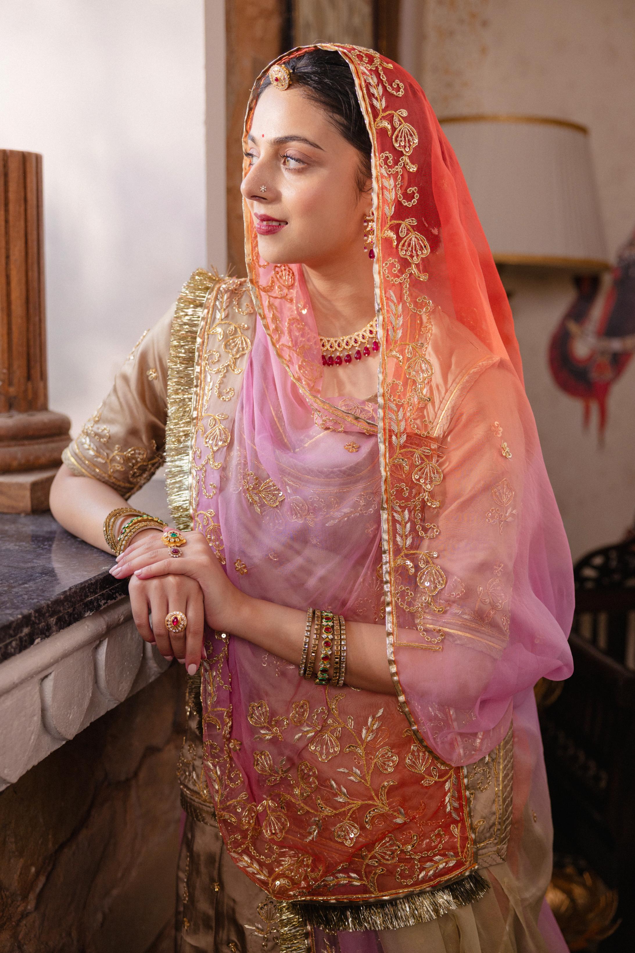 Chikku Bamber Satin  Dori Zardozi  Handwork   Poshak (Unstitched)