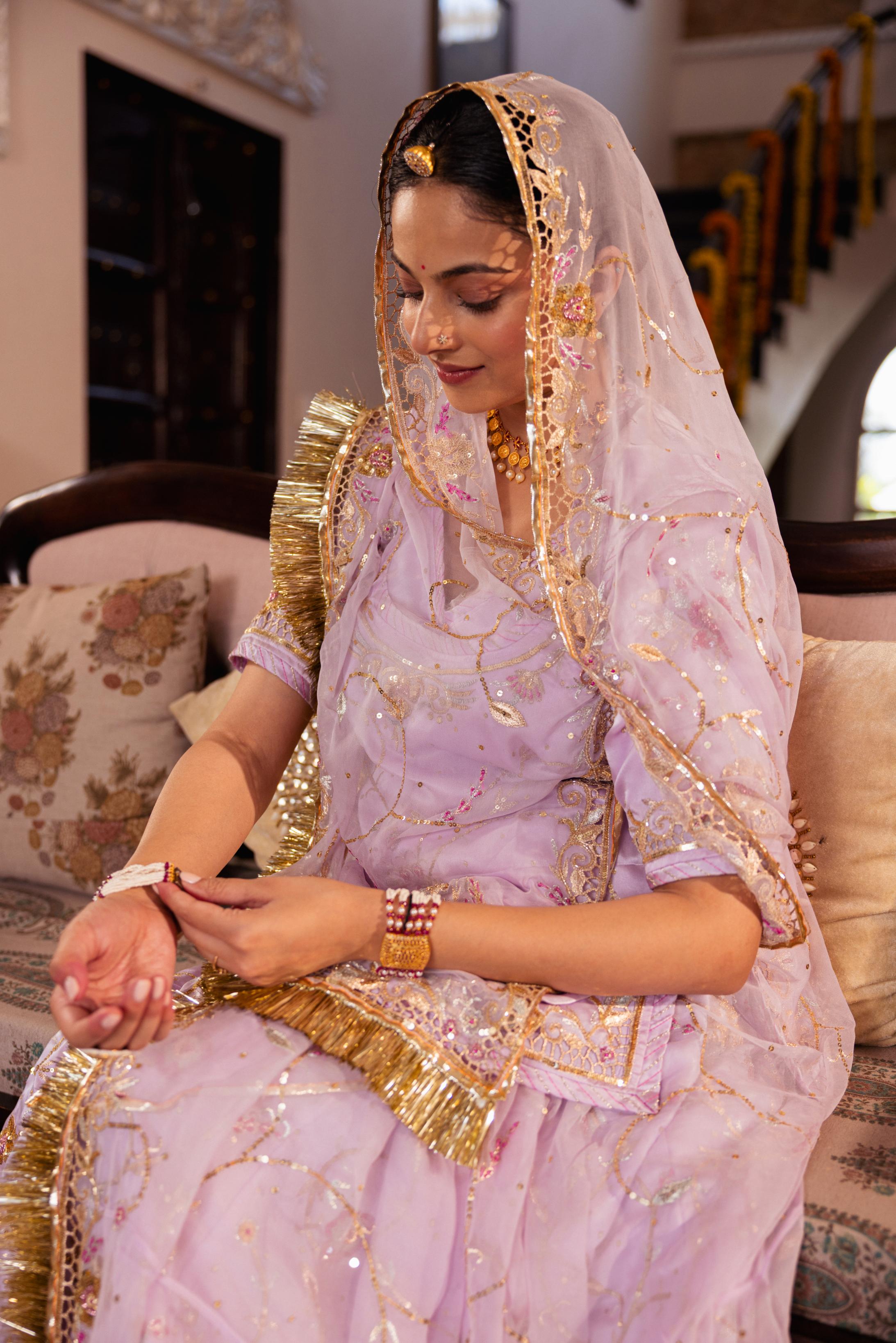 Pink  Pure Satin Aari Tari Resham Cutwork  Handwork   Poshak (Unstitched)