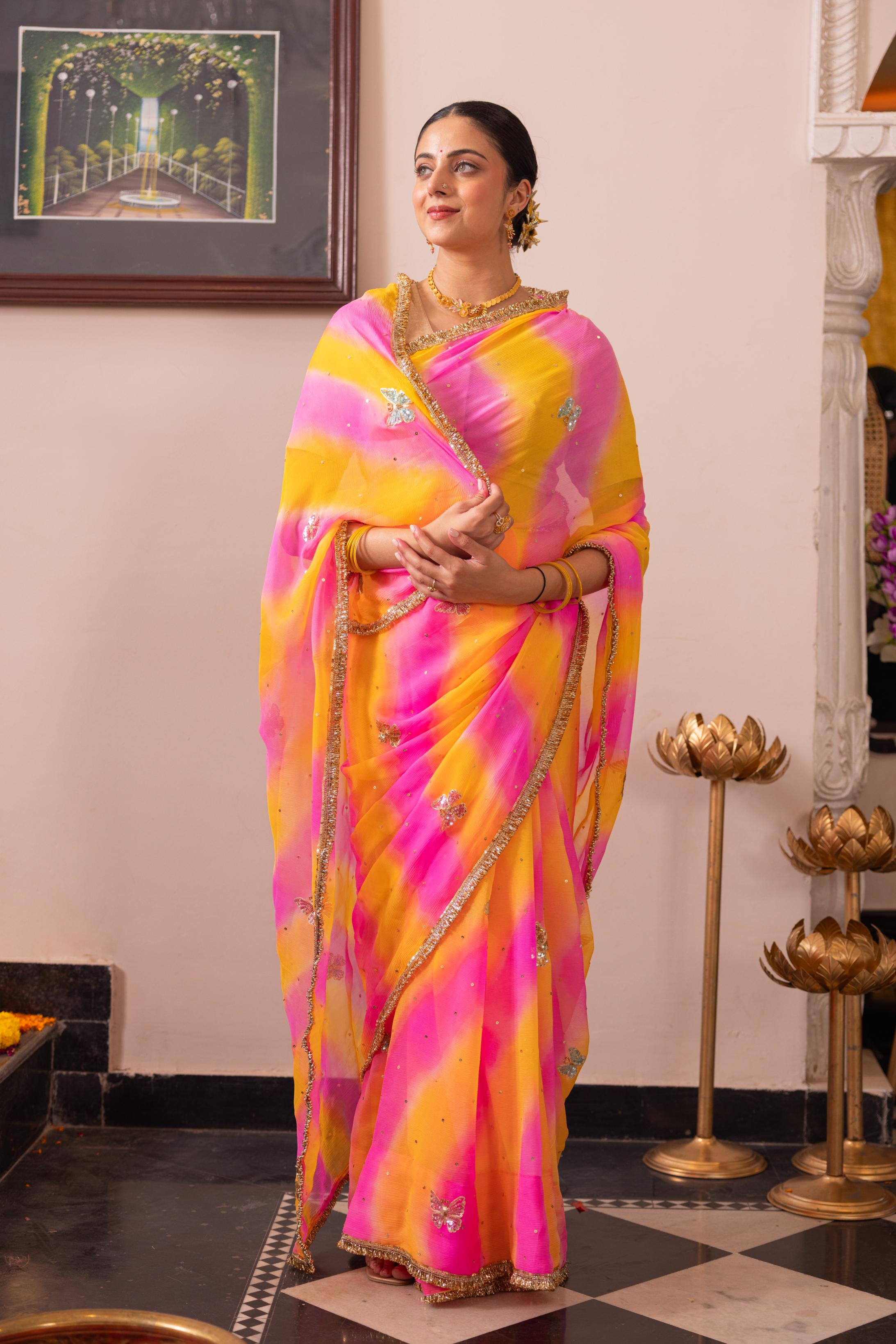 Samundar Leher  Pure Chiffon  Aari Sequins Motif  Handwork   Saree