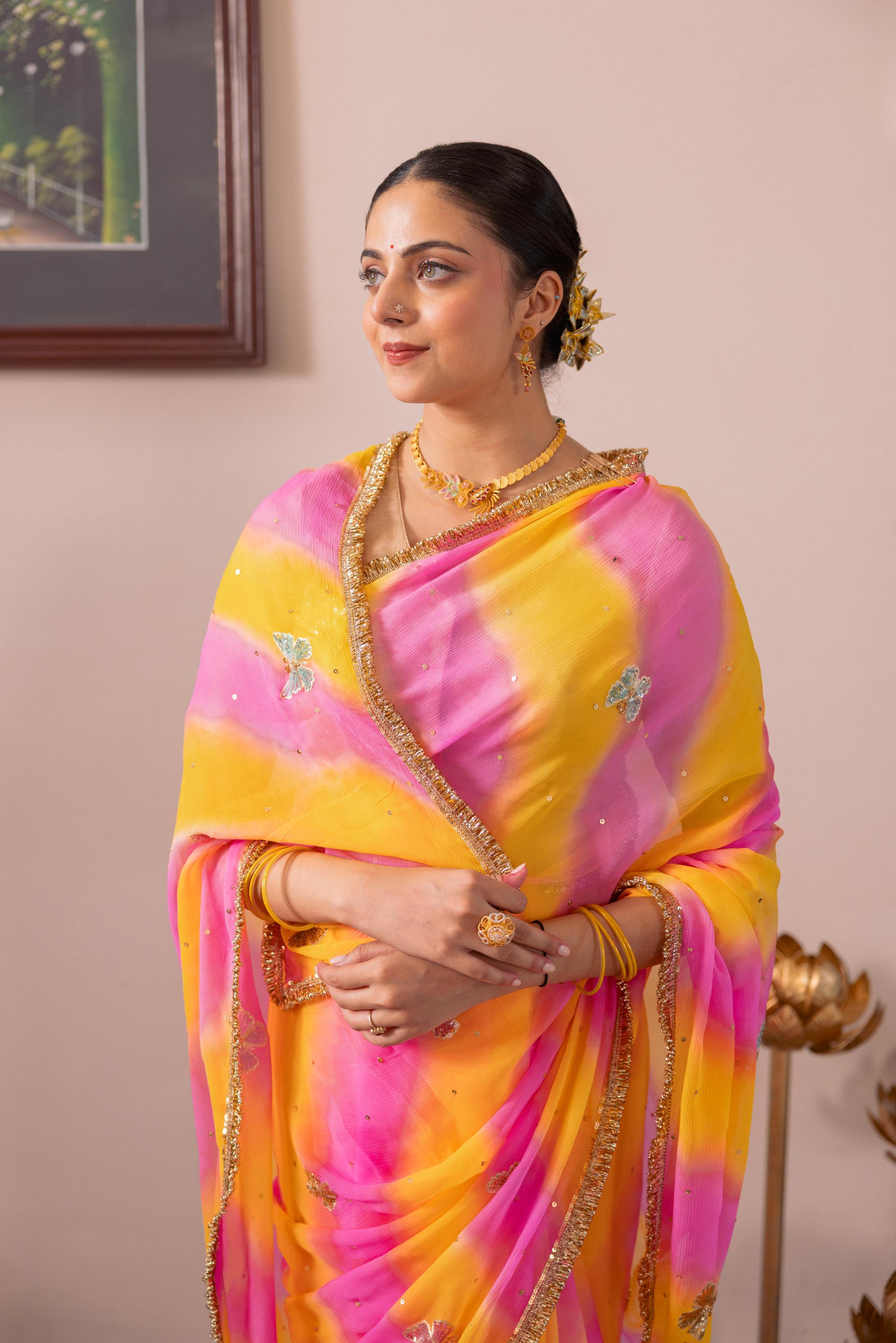 Samundar Leher  Pure Chiffon  Aari Sequins Motif  Handwork   Saree